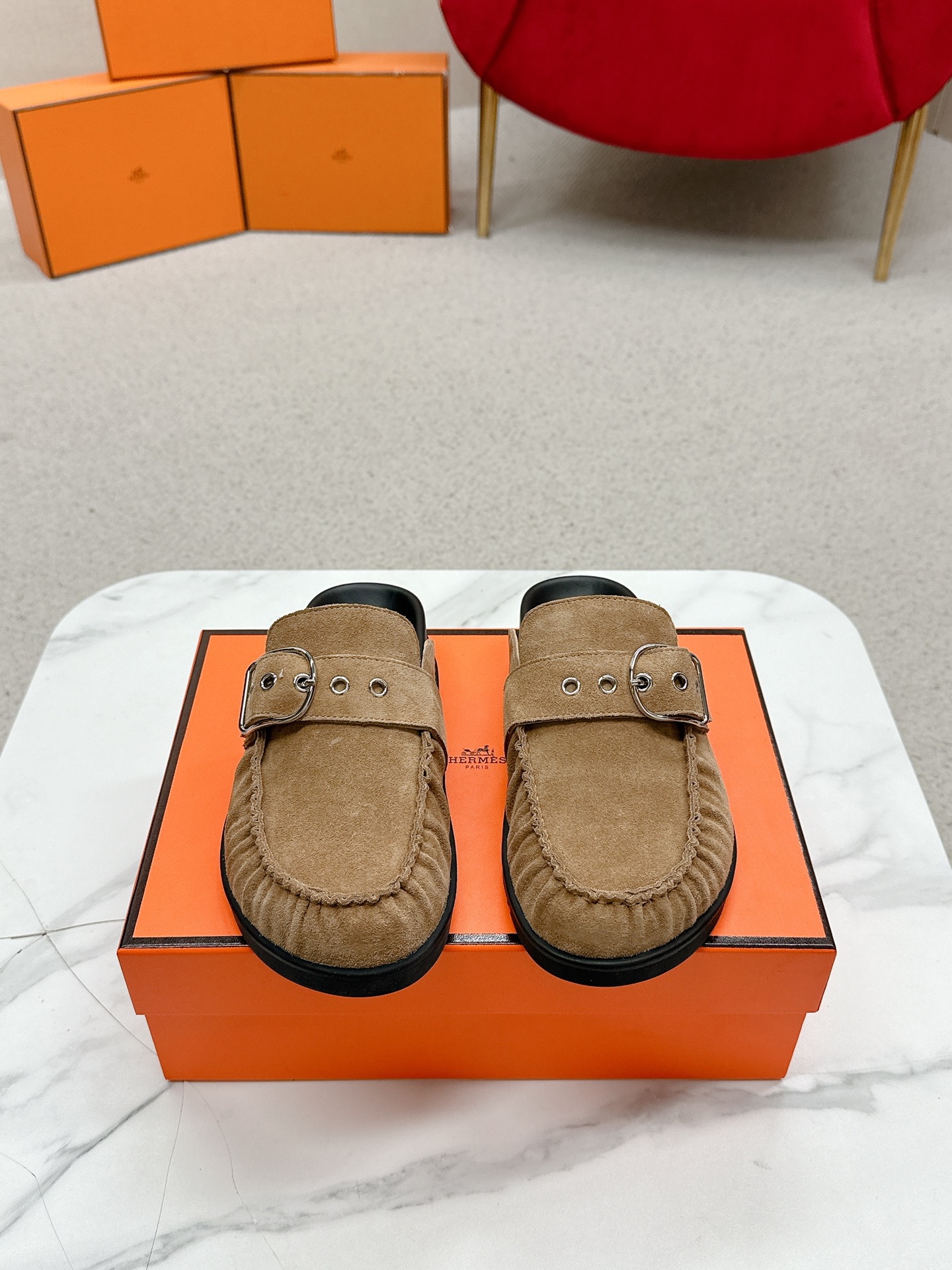 NO:233035,Women's style Herme's Latest couple's style Birken Slippers Old uncle's shoes Teddy mules H-slippers Original purchase and development Made of goods Herme GO series Suede goatskin and sheepskin mules, classic 