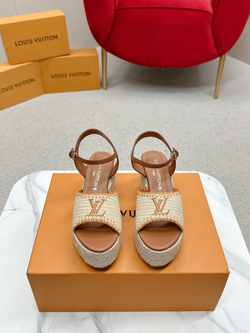 Louis Vuitton Espadrille Wedge Sandals - Beige Raffia & Leather Trim 1 Louis Vuitton Espadrille Wedge Sandals - Beige Raffia & Leather Trim