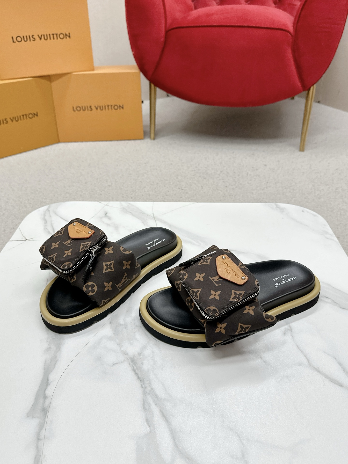 Louis Vuitton x TM Takashi Murakami collaboration couple slides, BS 6