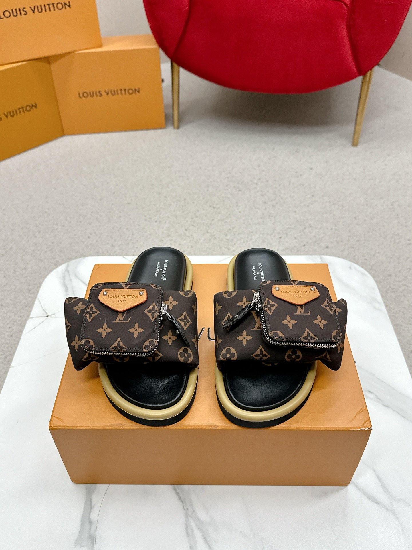 Louis Vuitton x TM Takashi Murakami collaboration couple slides, BS 2