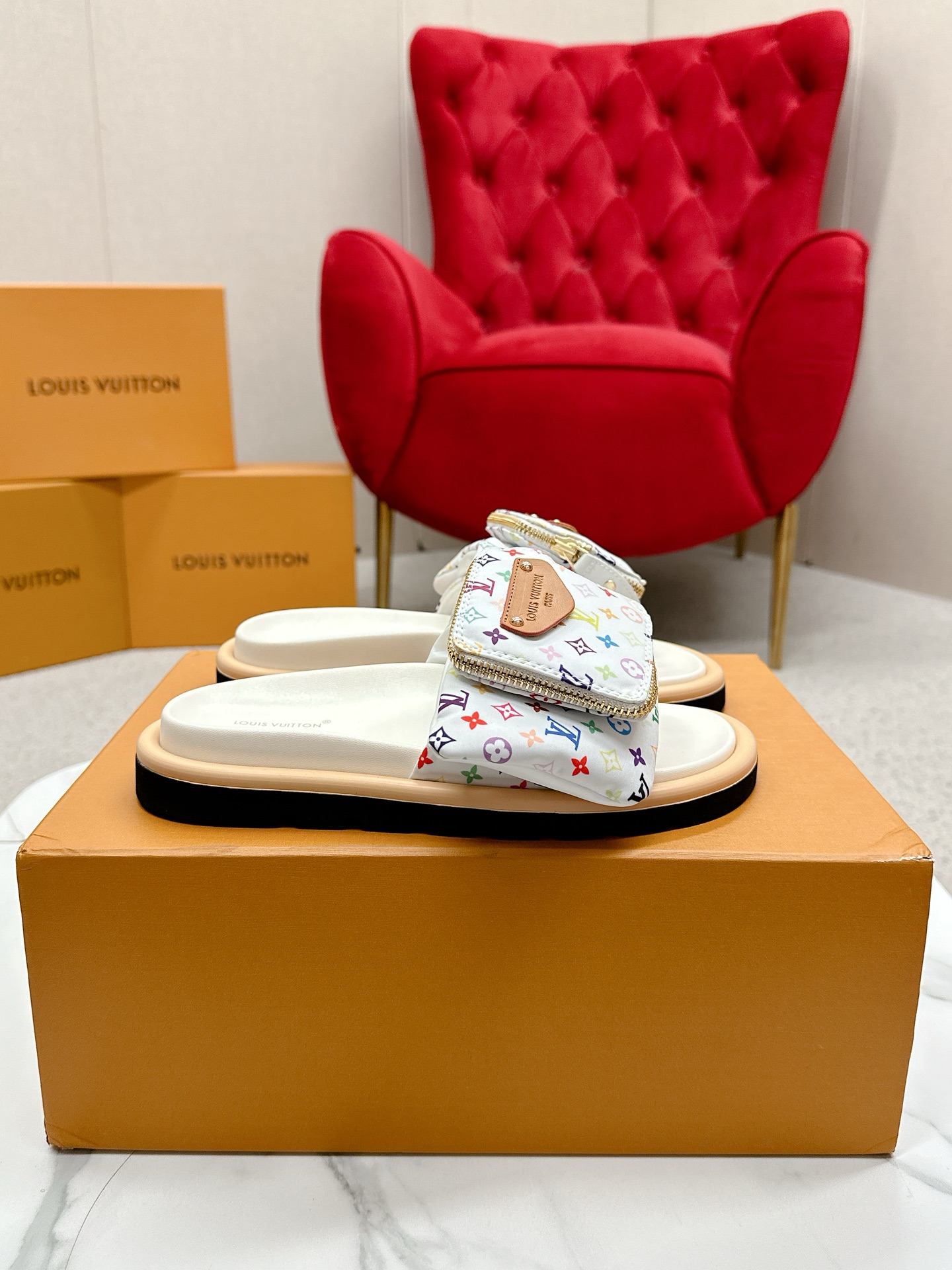 Louis Vuitton X TM Takashi Murakami collaboration couple slides, BS 3