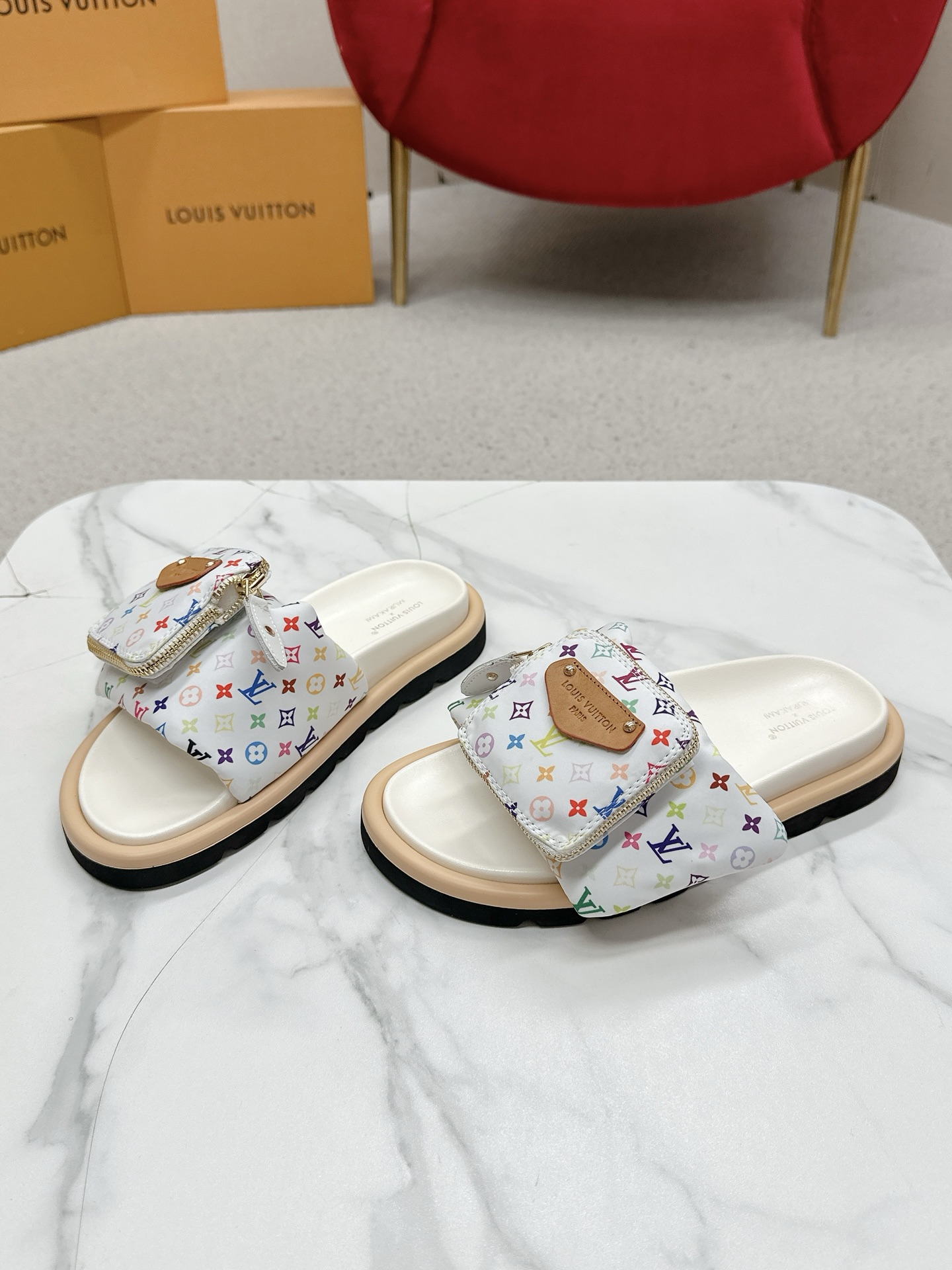 Louis Vuitton X TM Takashi Murakami collaboration couple slides, BS 6