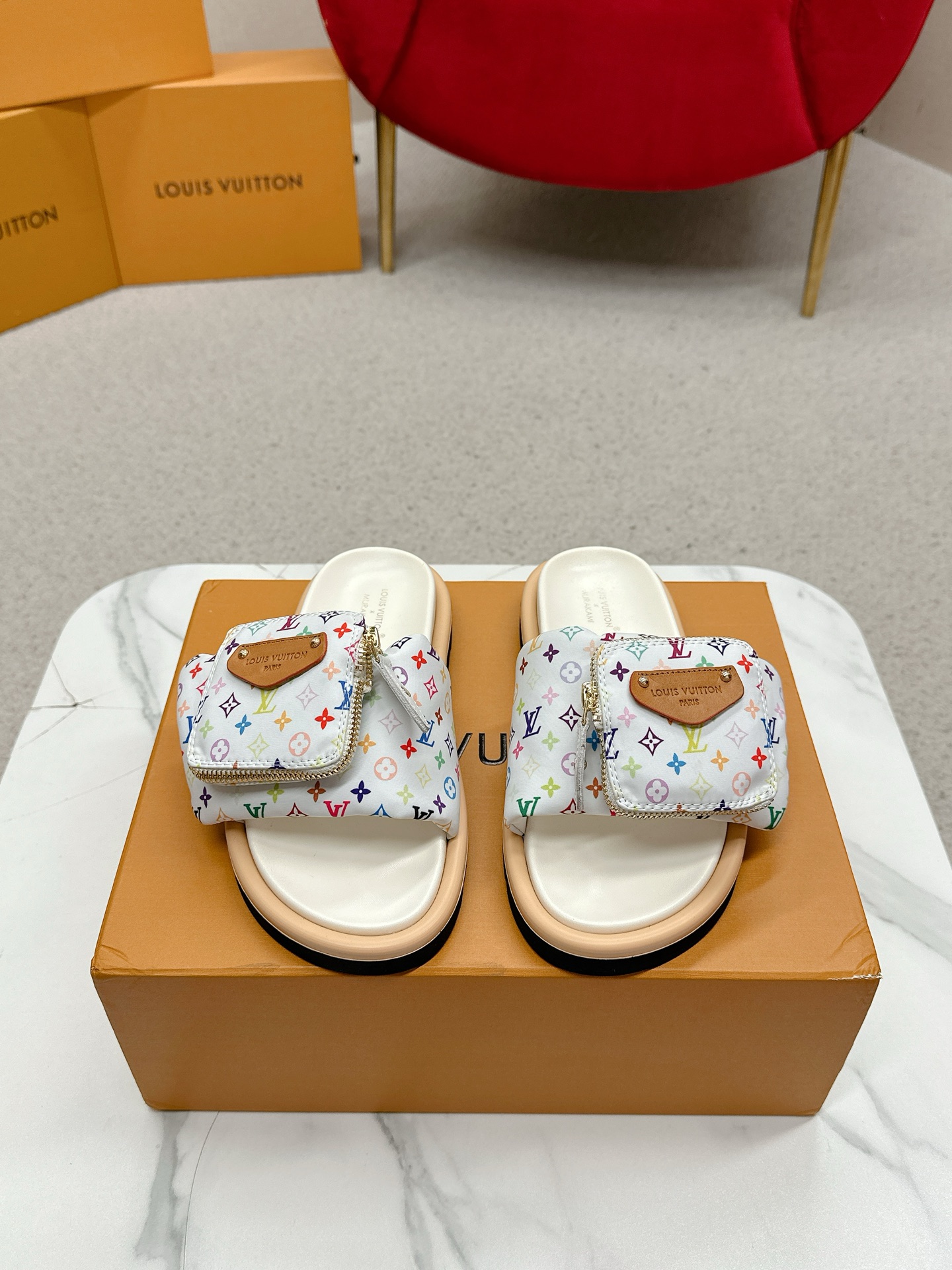 Louis Vuitton X TM Takashi Murakami collaboration couple slides, BS 2