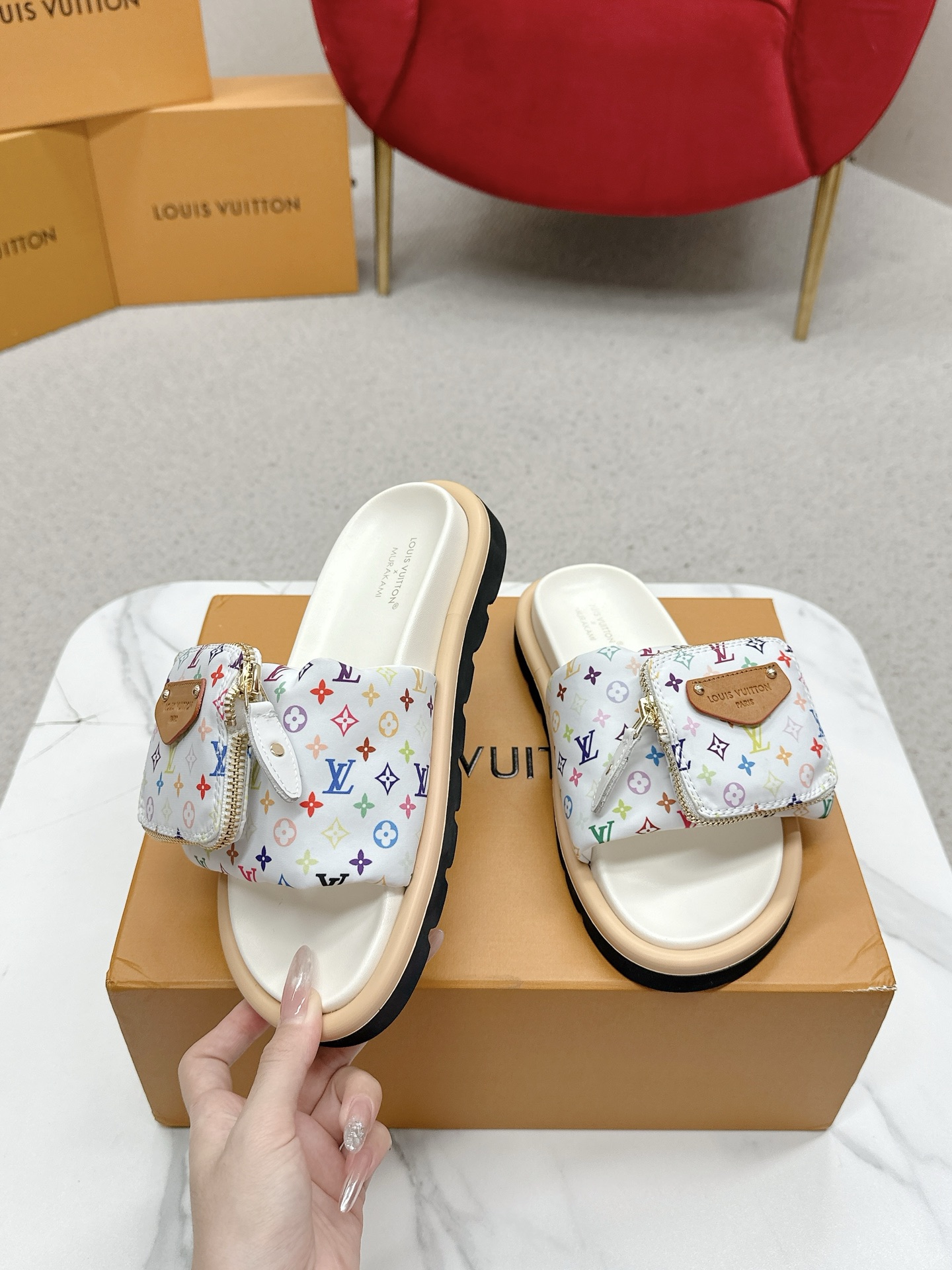 Louis Vuitton X TM Takashi Murakami collaboration couple slides, BS 4