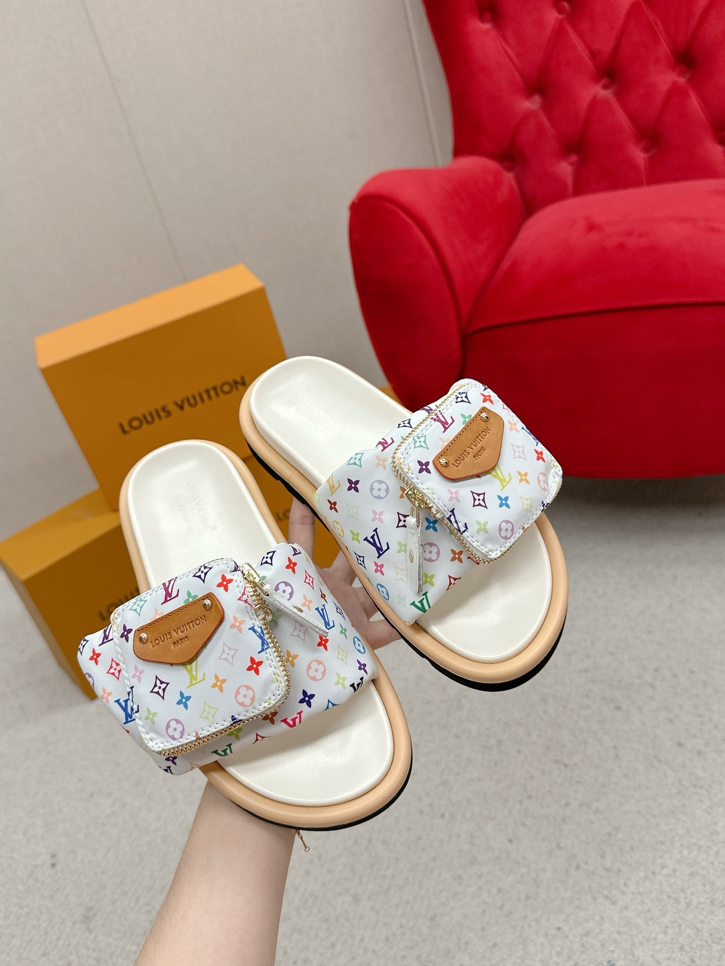 Louis Vuitton X TM Takashi Murakami collaboration couple slides, BS 5