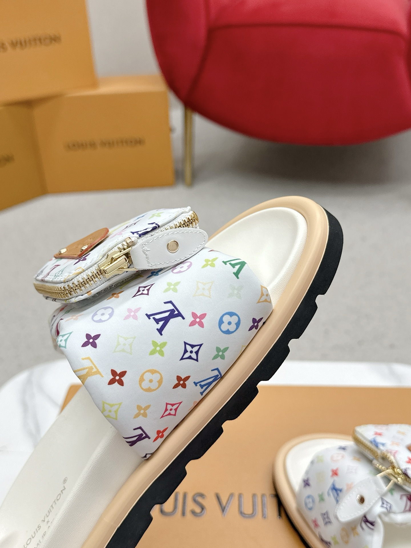 Louis Vuitton X TM Takashi Murakami collaboration couple slides, BS 7