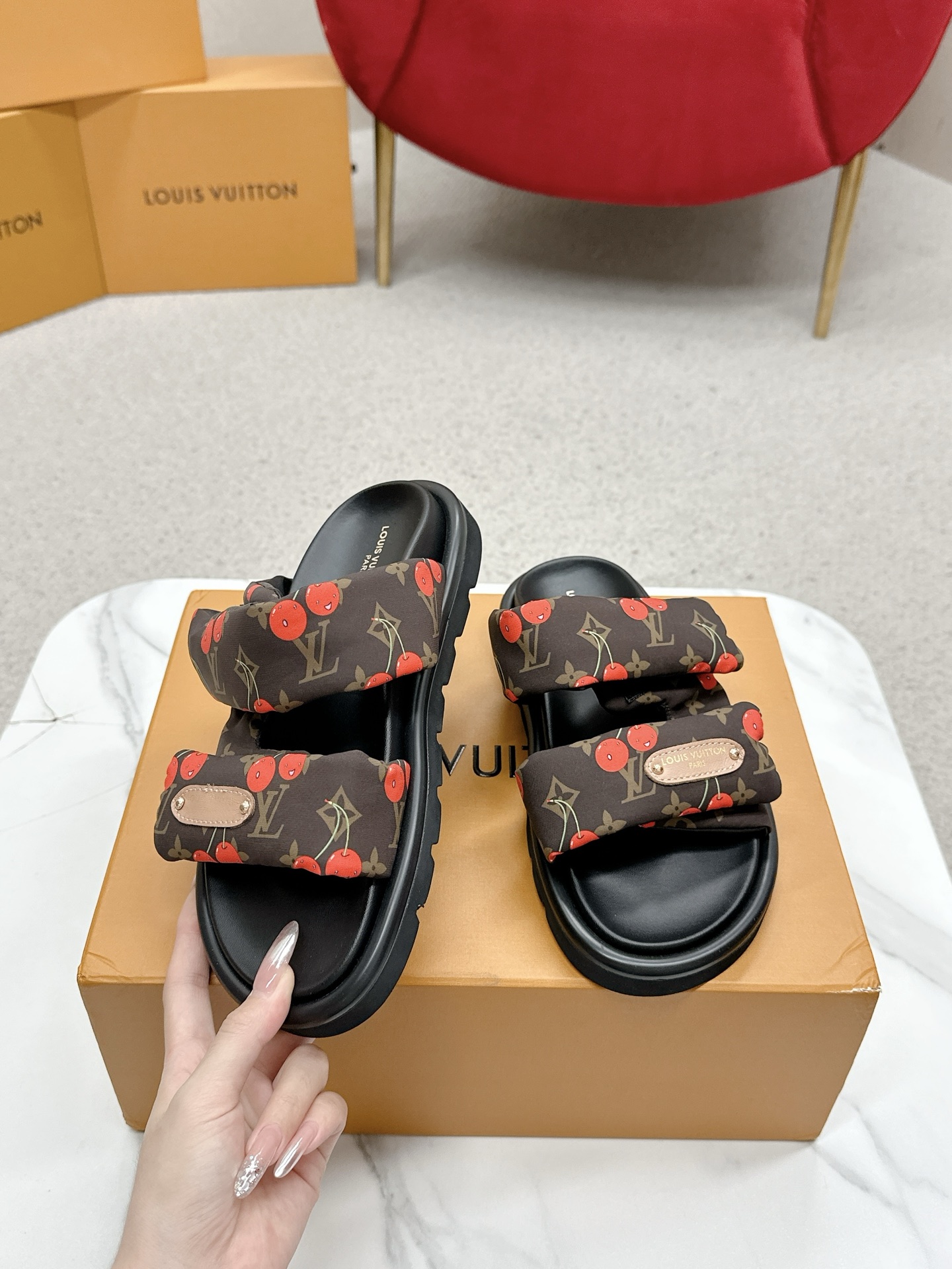 Louis Vuitton x Takashi Murakami Monogram Cherry Sandals Slides for Women 4 a1750411732283 7544