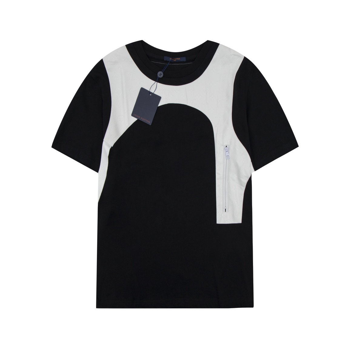 Louis Vuitton Clothing T-Shirt Waistcoat Black White Splicing Cotton Fashion Short Sleeve