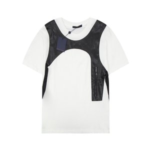 Louis Vuitton Clothing T-Shirt Waistcoat Black White Splicing Cotton Fashion Short Sleeve