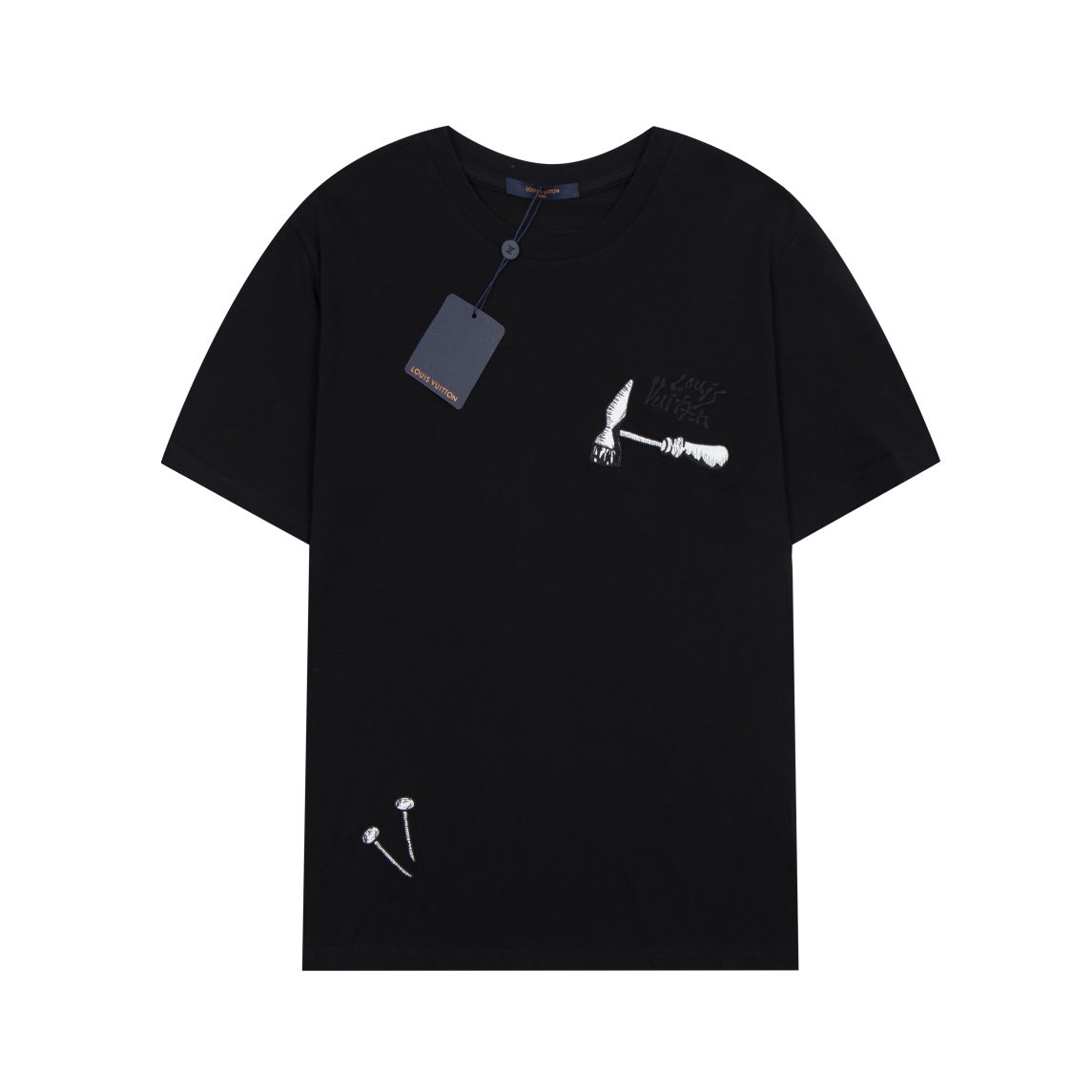 Louis Vuitton Clothing T-Shirt Black Blue White Embroidery Unisex Spring/Summer Collection