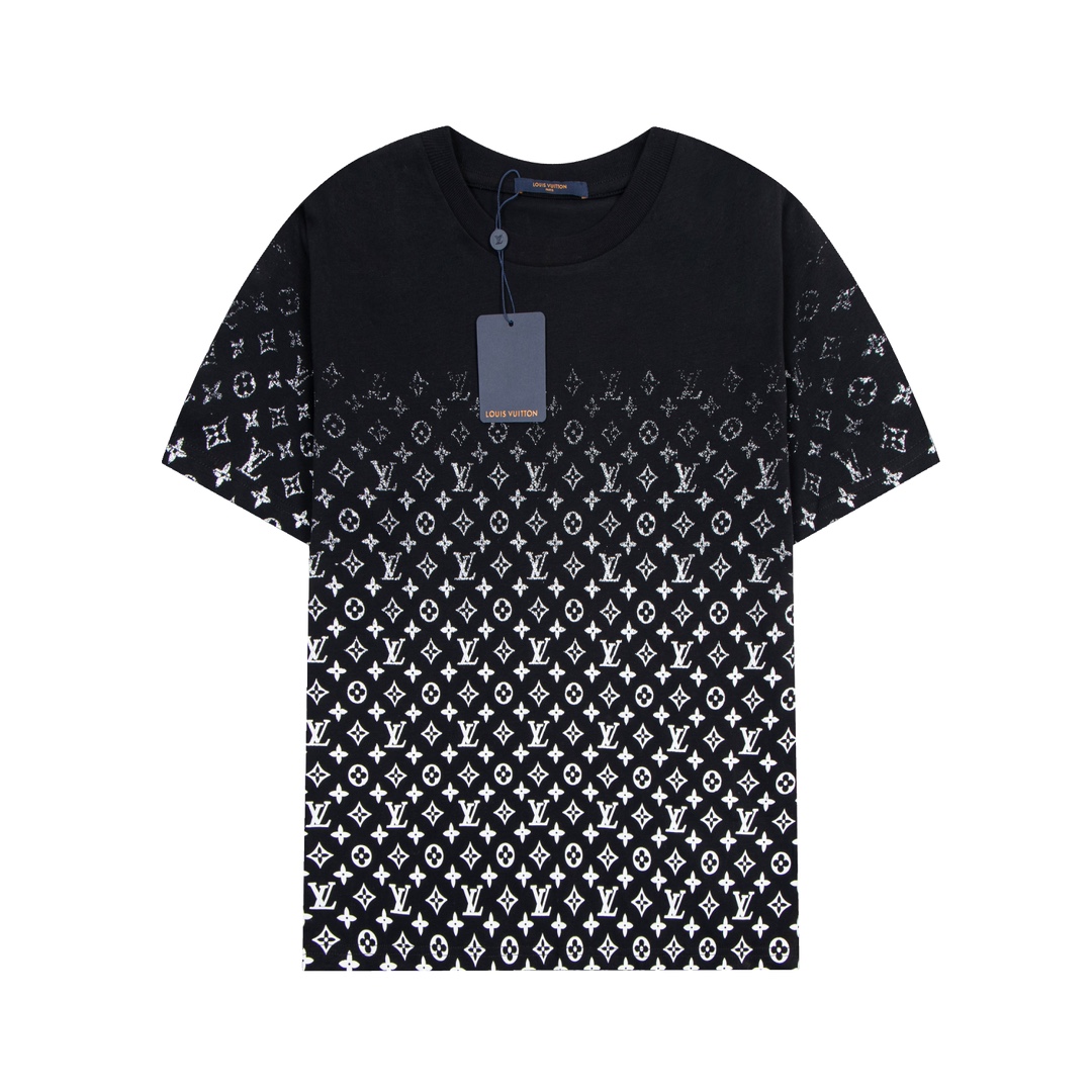 Louis Vuitton Clothing T-Shirt Black Blue Dark White Printing Unisex Cotton Fashion Short Sleeve