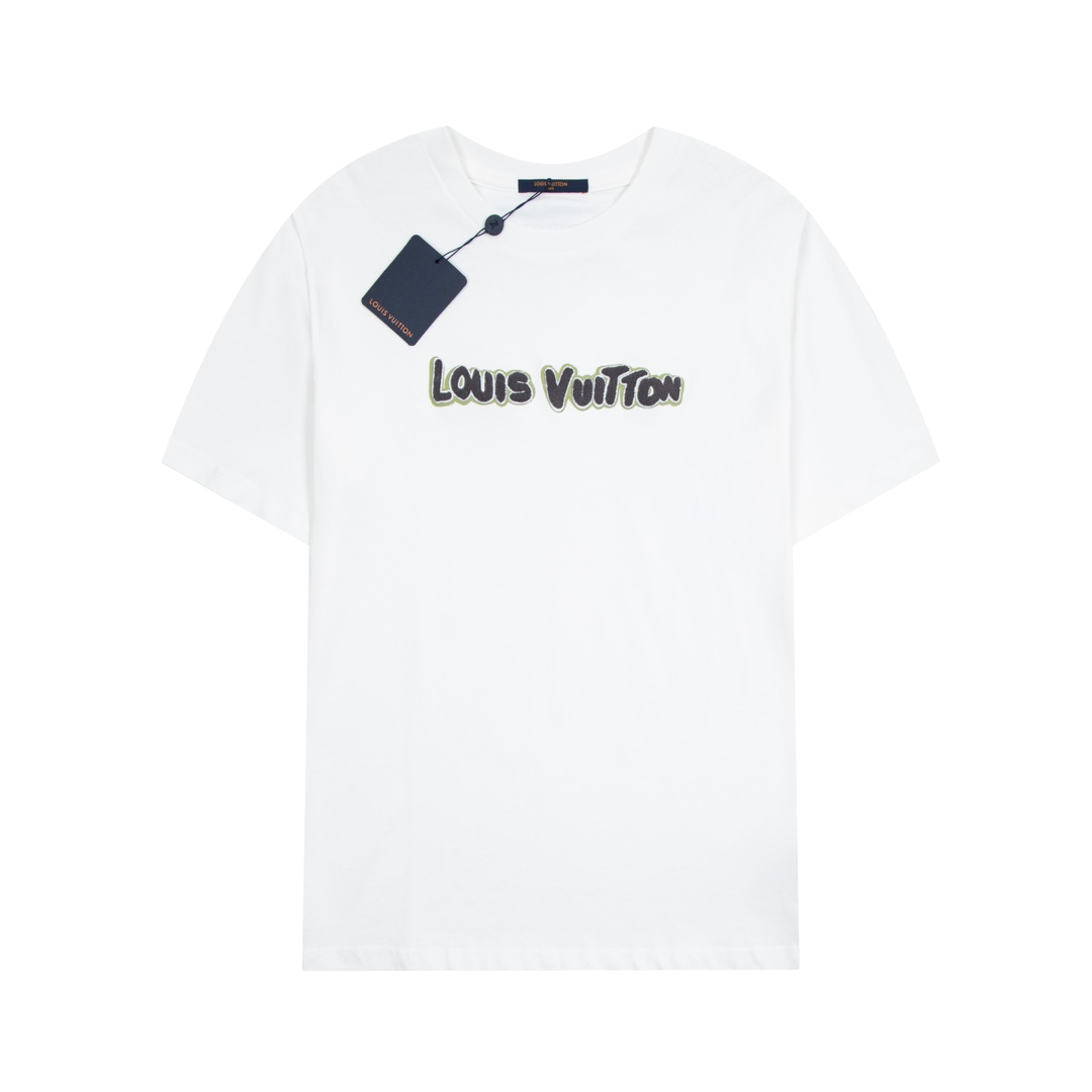 Louis Vuitton Clothing T-Shirt Blue Dark White Unisex Spring/Summer Collection Fashion Short Sleeve