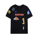 Louis Vuitton Clothing T-Shirt Black White Embroidery Cotton Knitting Fall/Winter Collection