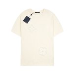 Louis Vuitton Clothing T-Shirt Apricot Color Blue Dark Printing Spring Collection Short Sleeve