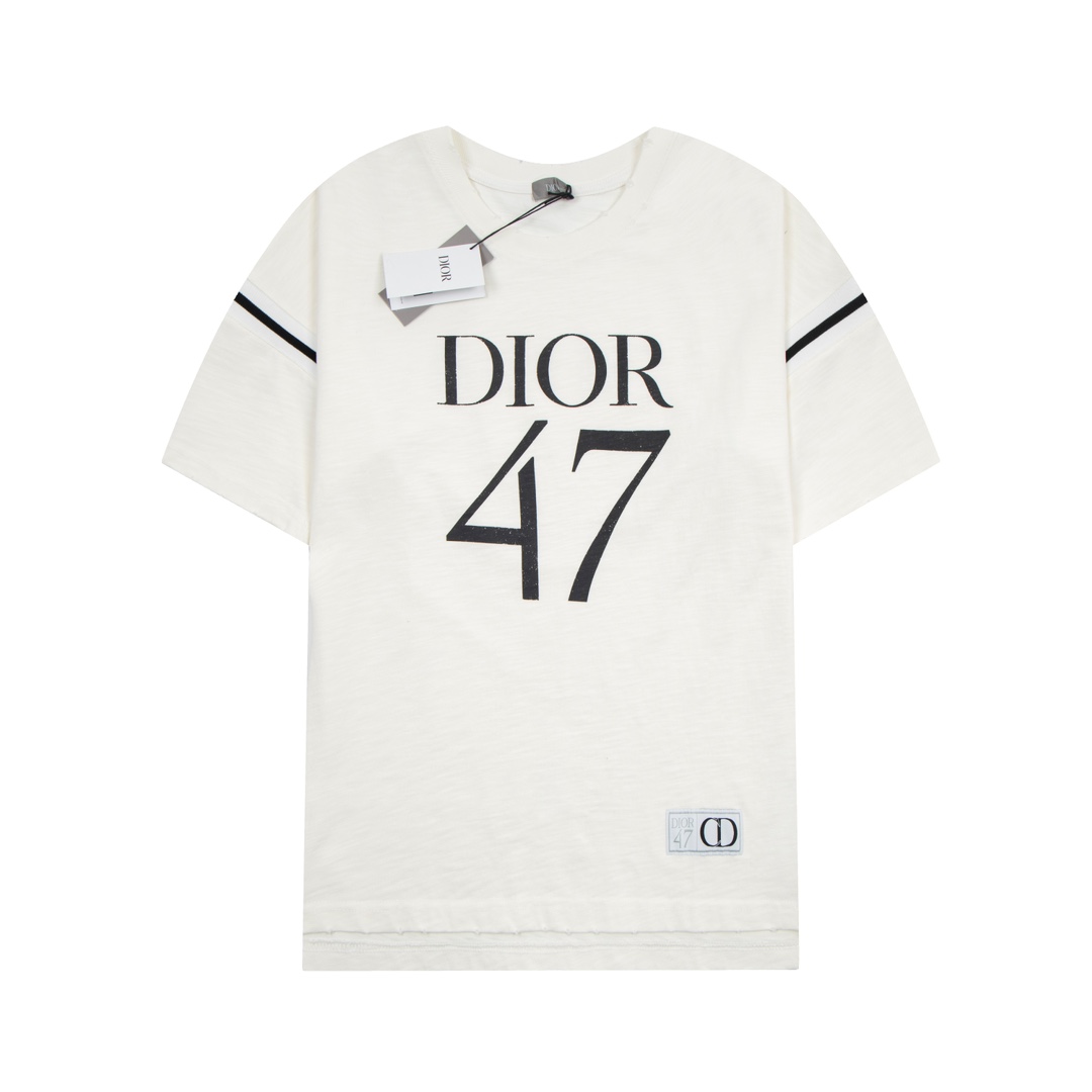 Dior Clothing T-Shirt First Copy
 Apricot Color Blue Dark Printing Cotton
