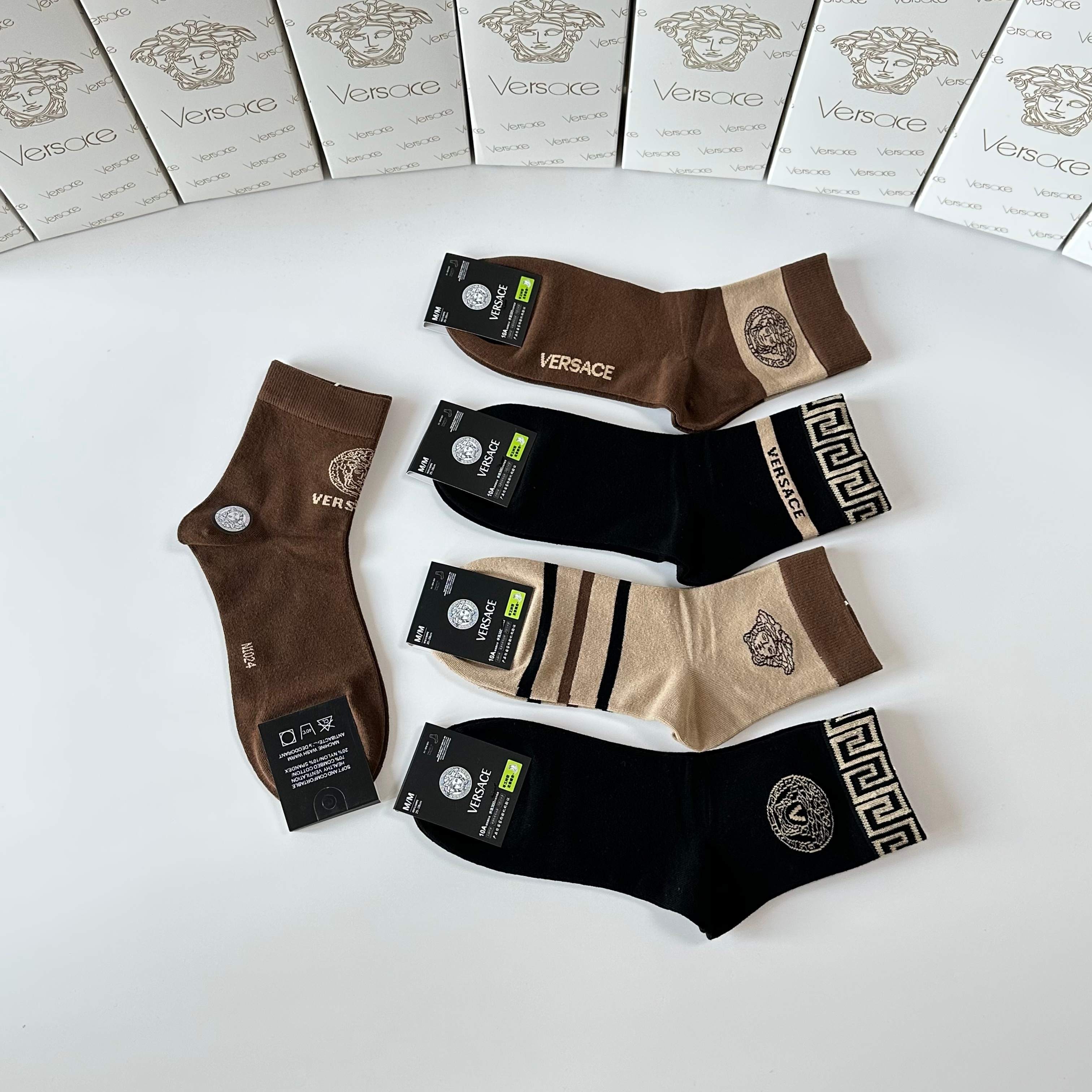 💛配专柜包装VERSACE（范思哲） 新款中长款堆堆袜袜子！一盒五双，专柜同步筒袜袜子，💛大牌出街，潮人