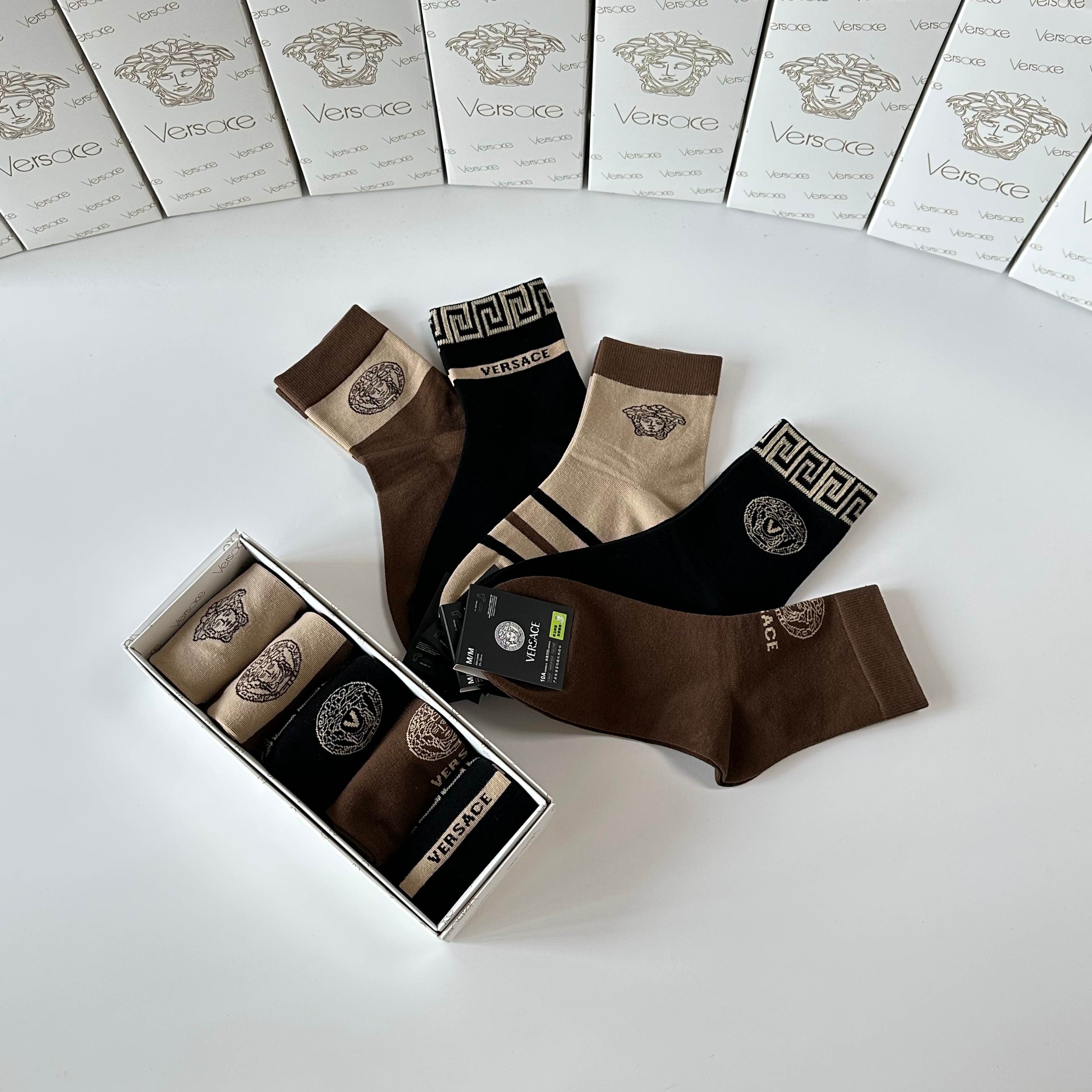 💛配专柜包装VERSACE（范思哲） 新款中长款堆堆袜袜子！一盒五双，专柜同步筒袜袜子，💛大牌出街，潮人