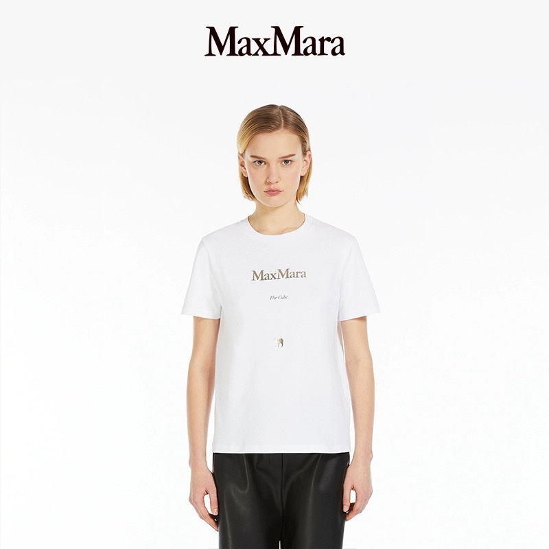 MaxMara24最新烫金T恤 极简字母超百搭 宽松版型上身显瘦 三色爆款手慢无36-40