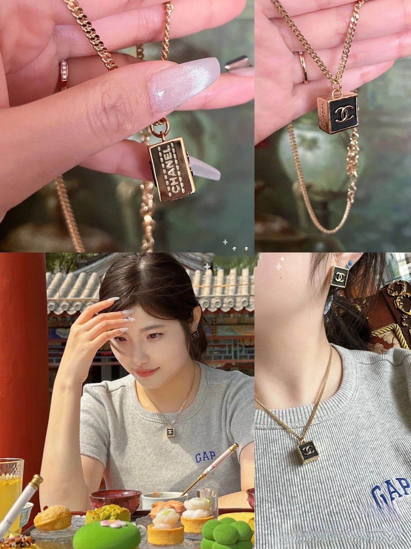 Vintage Chanel Black Square Pendant Necklace - Comprehensive