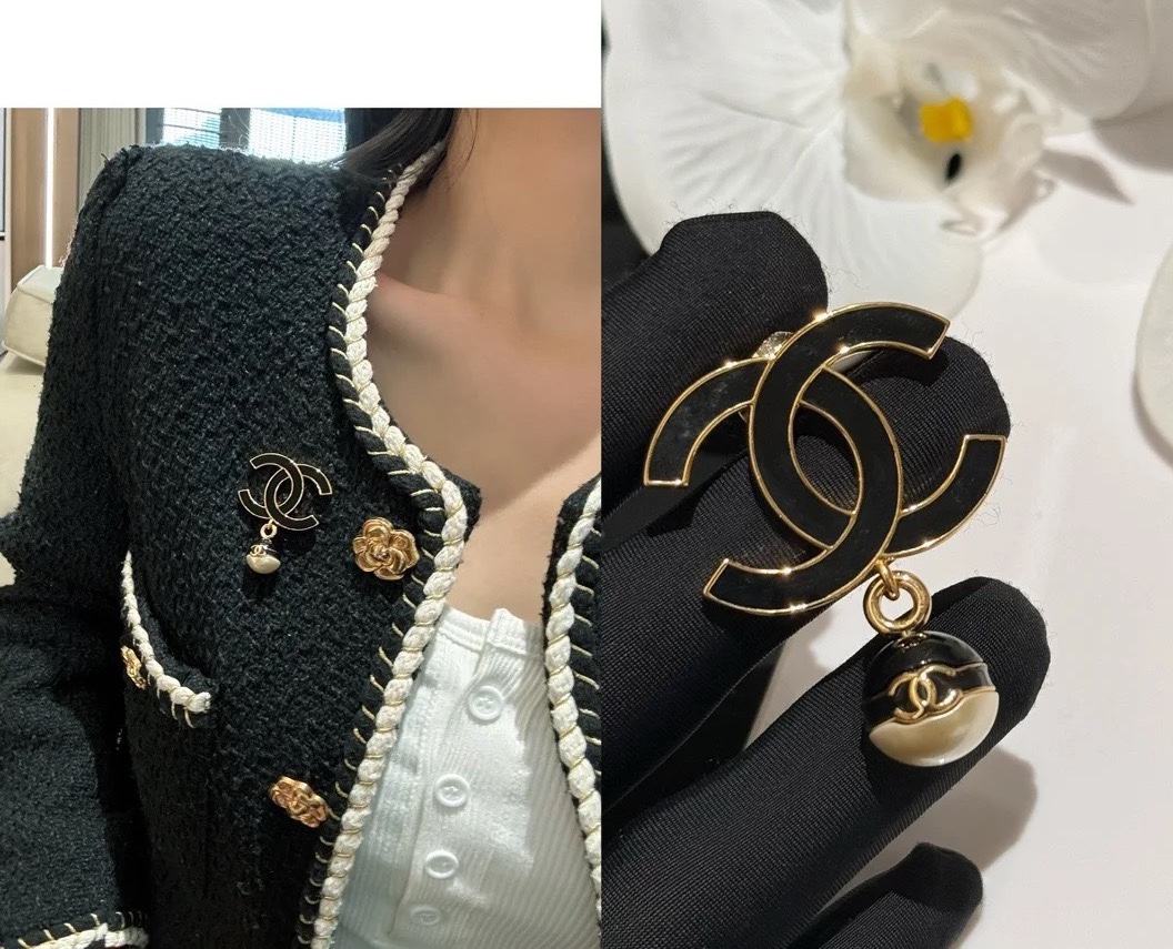 Chanel 24S当季爆款珐琅双C珍珠胸针黑白配色🐼小巧玲珑  精致秀气百搭🛍️🧚‍♀️