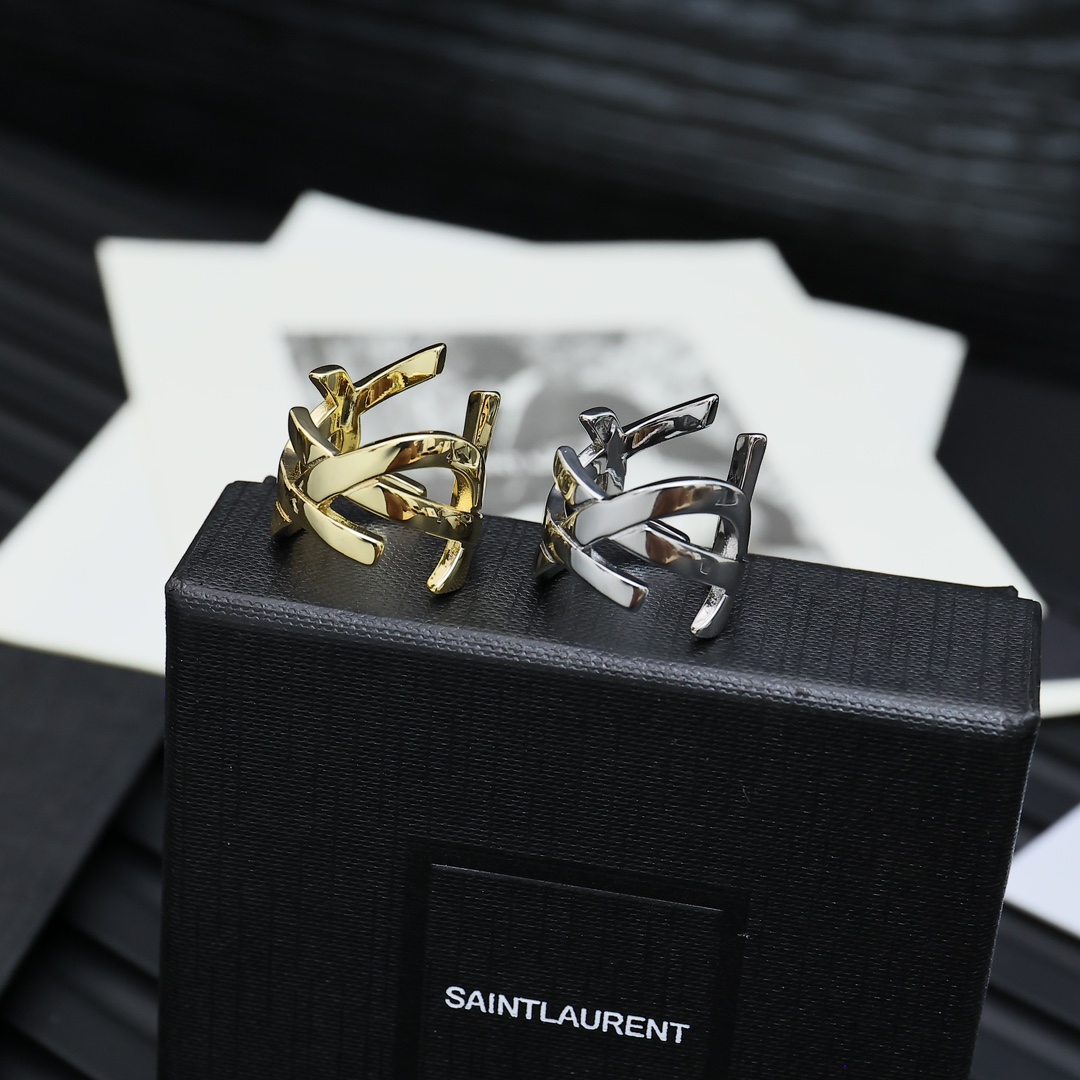 Luxury Fashion Icon: YSL San Roland Letter Opening Ring, Elegant Abstract Design. - 图片 7