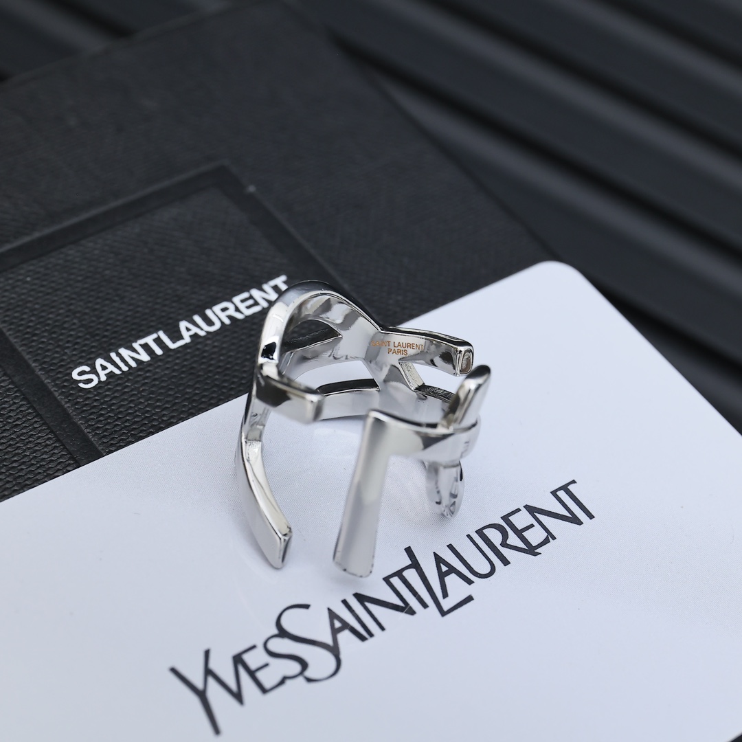 Luxury Fashion Icon: YSL San Roland Letter Opening Ring, Elegant Abstract Design. - 图片 5