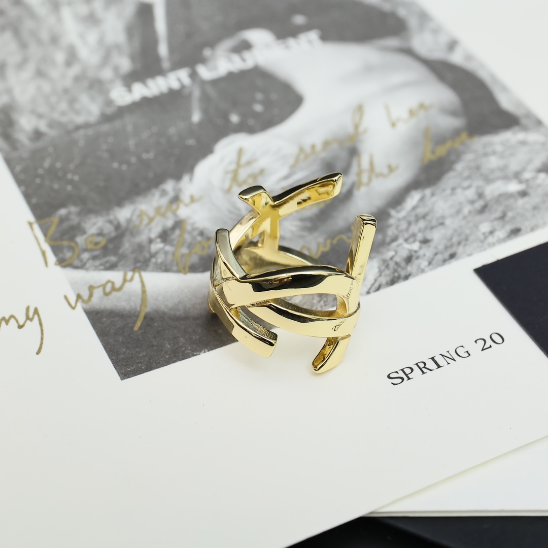 Luxury Fashion Icon: YSL San Roland Letter Opening Ring, Elegant Abstract Design. - 图片 6