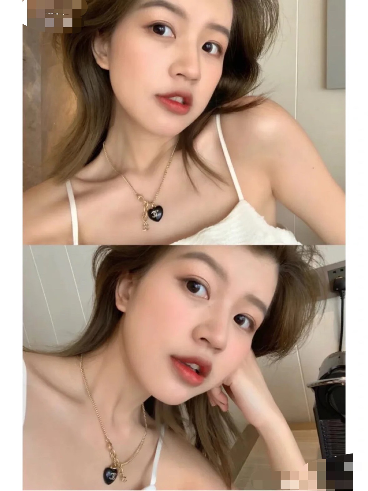 chanel黑桃心项链、复古黑色桃心造型、超级吸睛的黑色桃心、上身佩戴非常好看而且有特色、酷酷的甜甜的辣