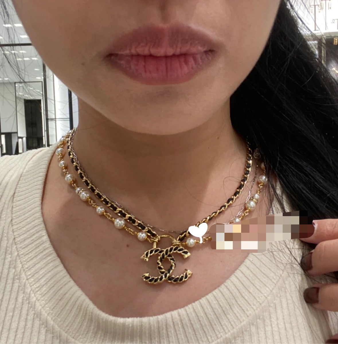 Chanel24K皮穿黑金双层珍珠项链 8