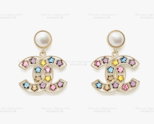 Chanel 25 CC Colorful Crystal Star Drop Earrings for Women,Gold 1 Chanel 25 CC Colorful Crystal Star Drop Earrings for Women,Gold