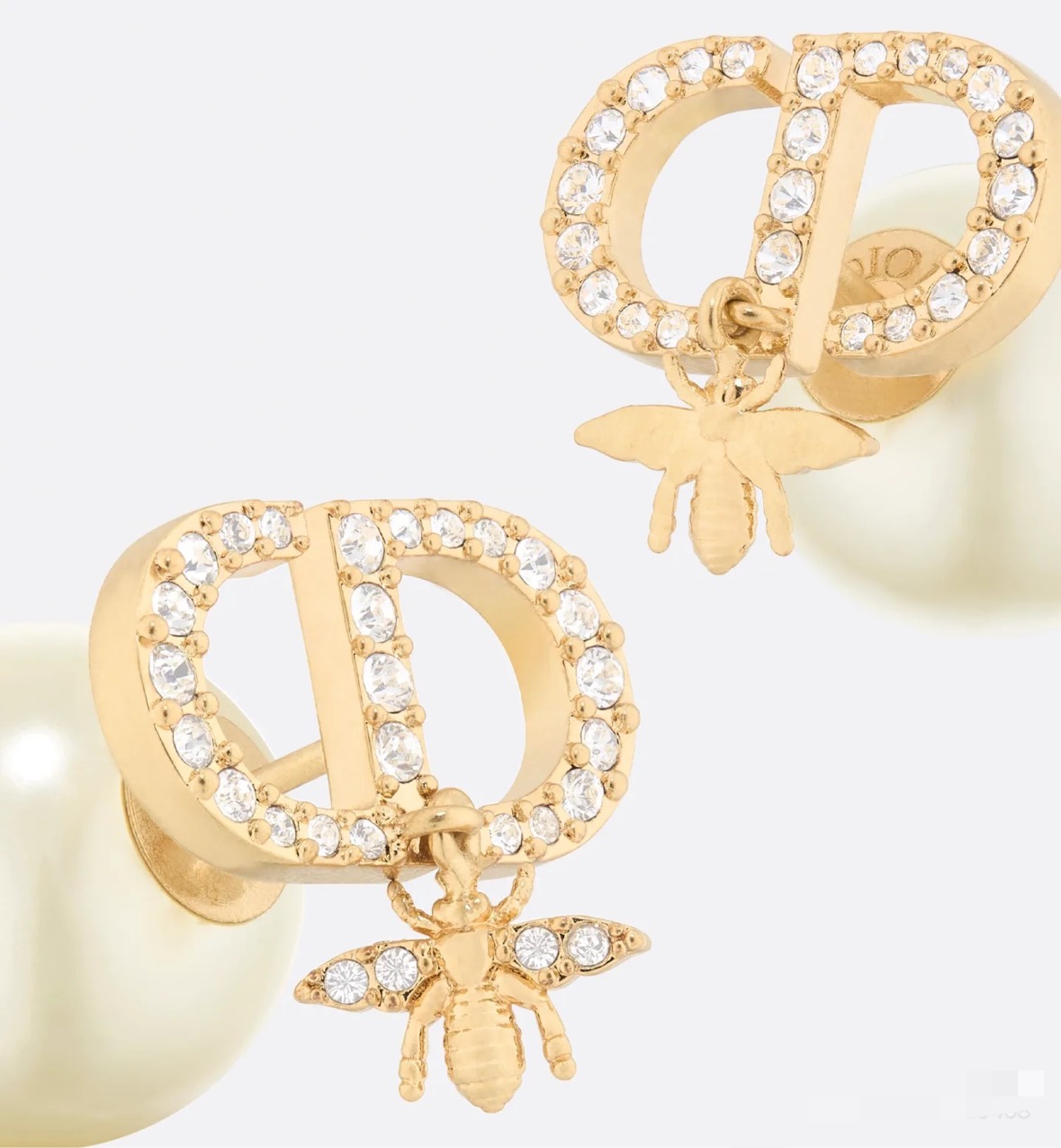 Stylish Dior Gold Earrings with CD Letters, Bee, and Pearl Design - 图片 1