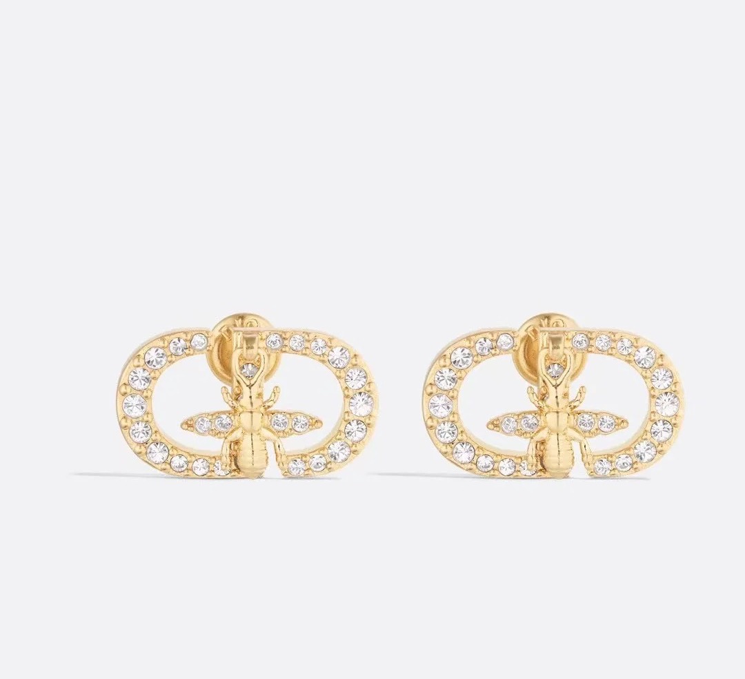 Stylish Dior Gold Earrings with CD Letters and Bee Design - 图片 1
