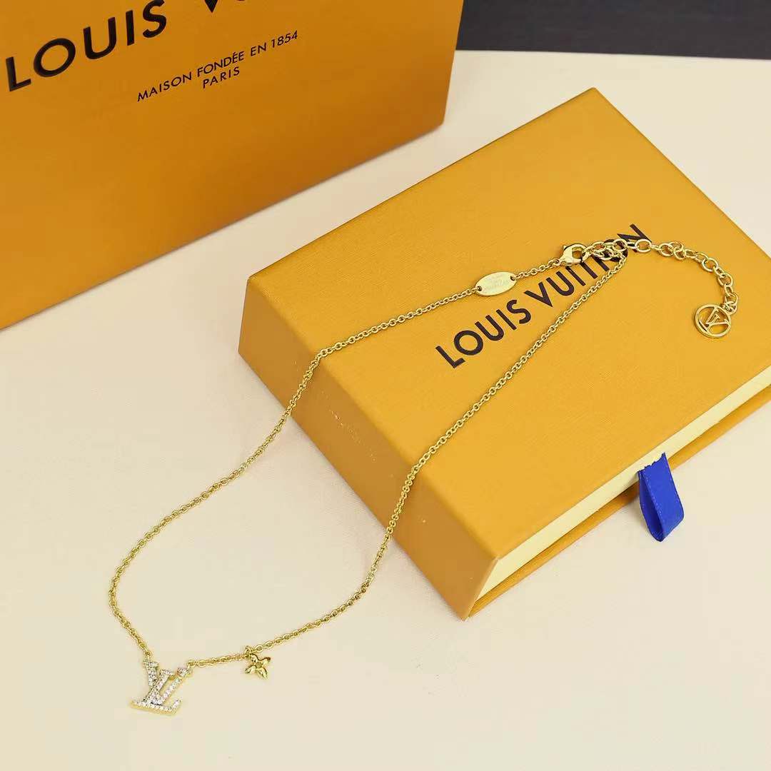 Louis Vuitton LV 新款 LADY LV满钻字母小链条项链