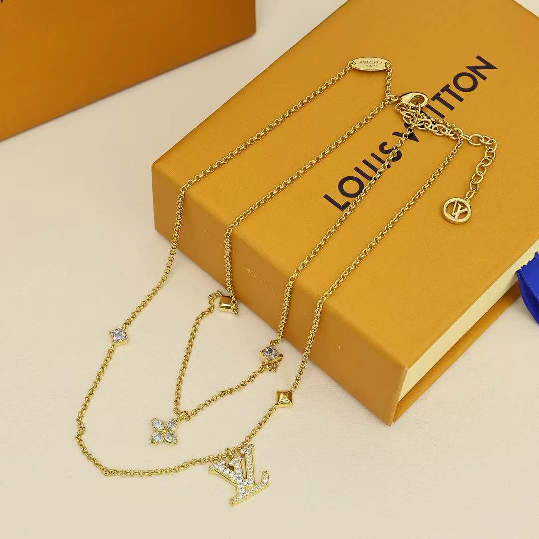 Louis Vuitton LV 新款 LADY LV满钻字母双层项链