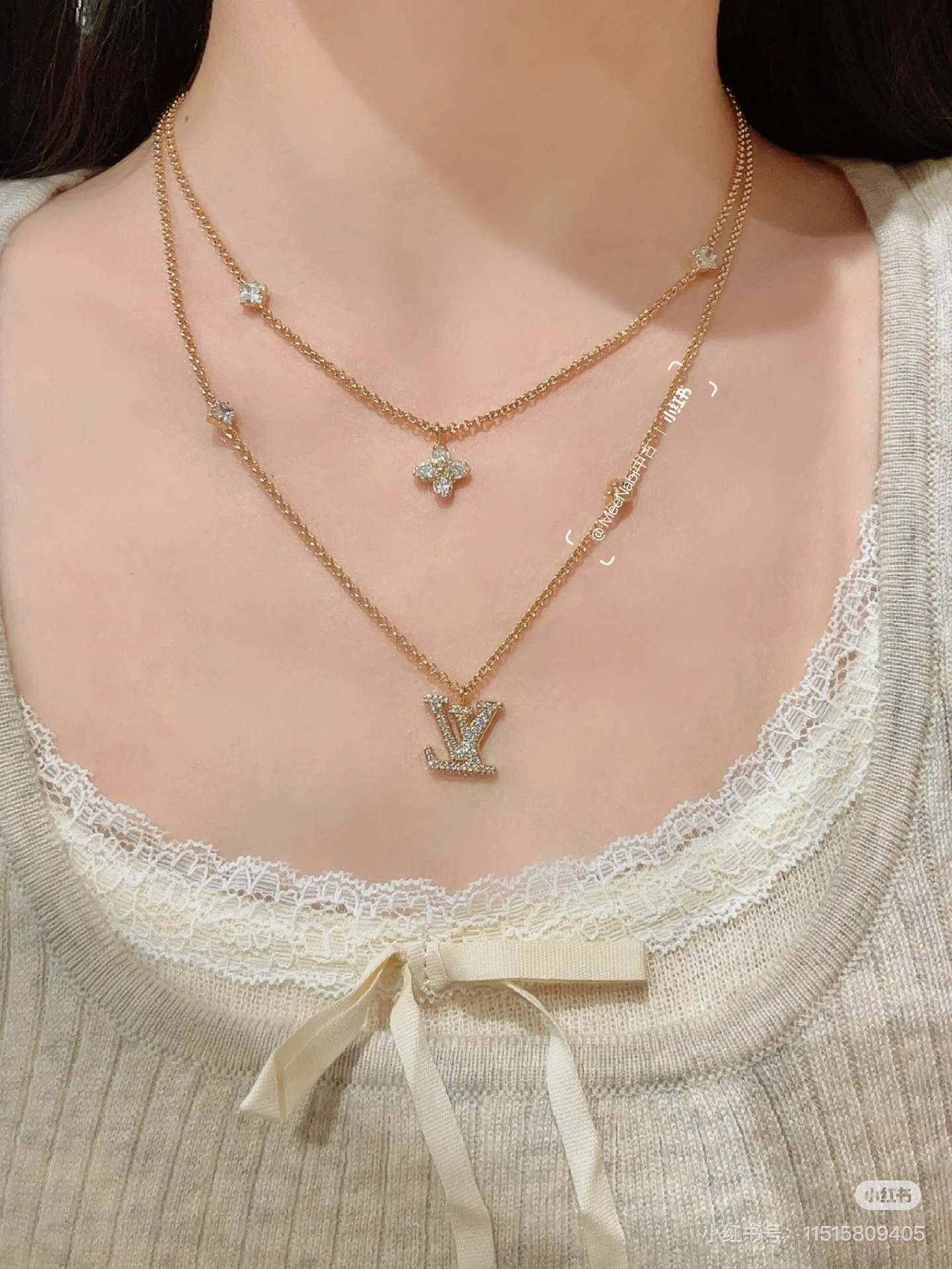 Louis Vuitton LV 新款 LADY LV满钻字母双层项链