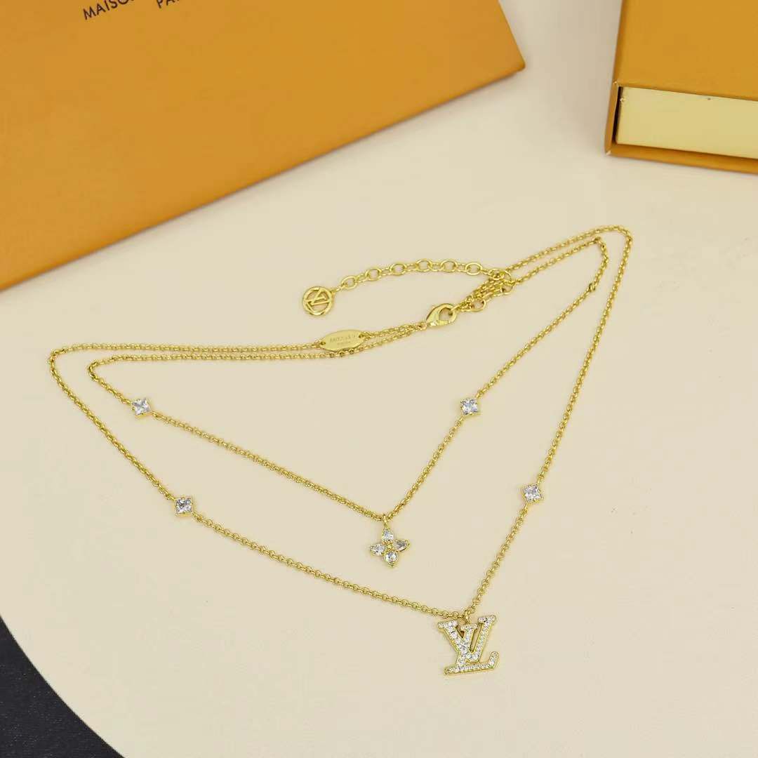 Louis Vuitton LV 新款 LADY LV满钻字母双层项链
