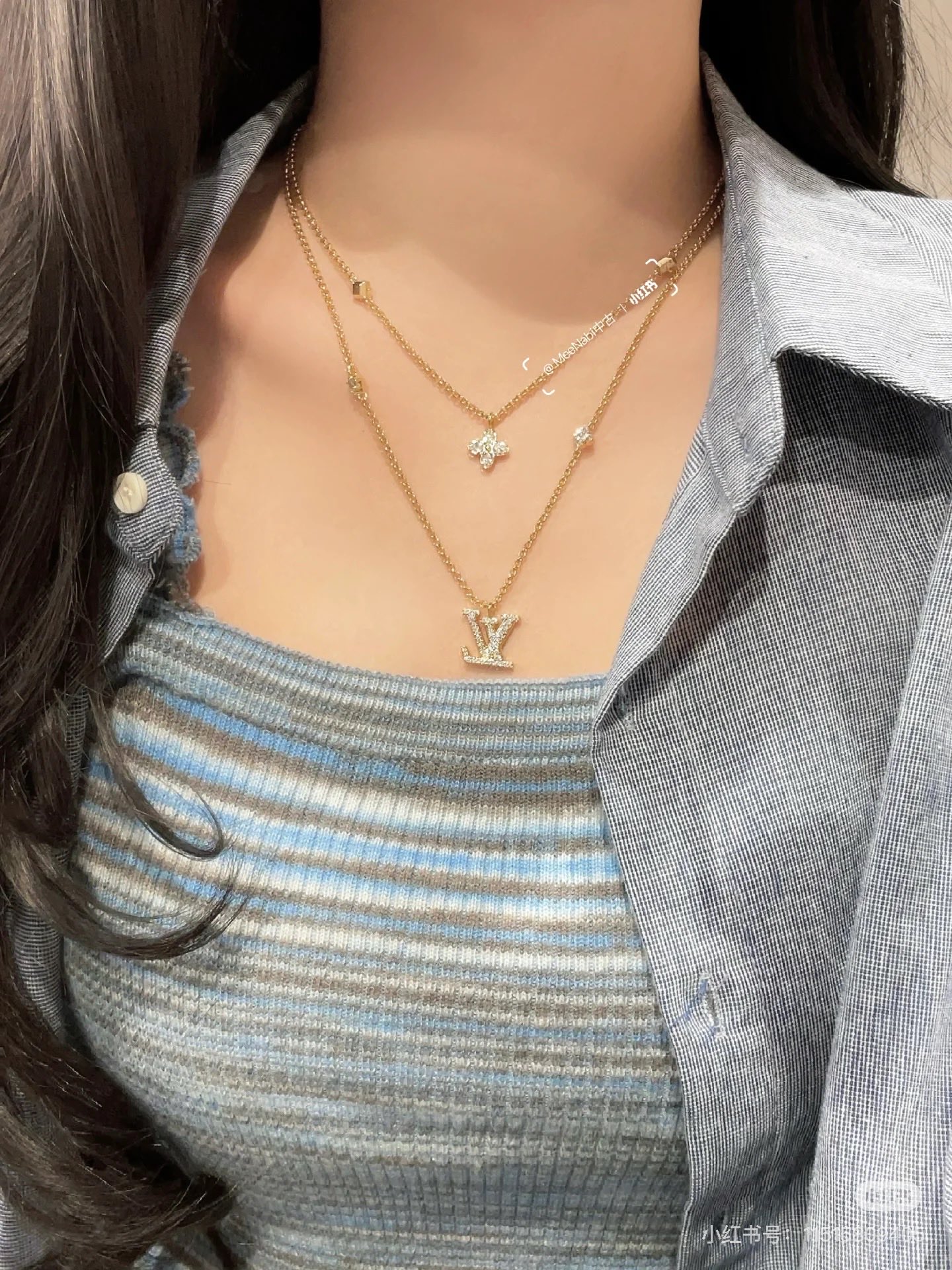 Louis Vuitton LV 新款 LADY LV满钻字母双层项链