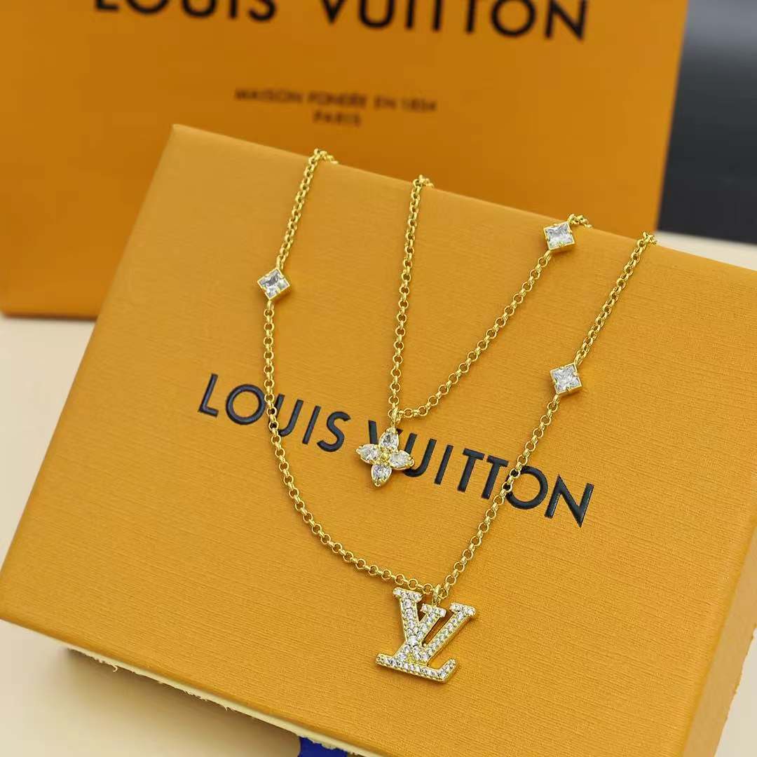 Louis Vuitton LV 新款 LADY LV满钻字母双层项链