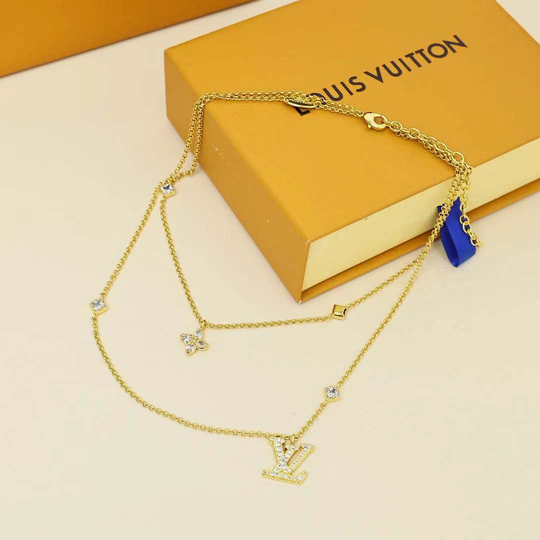 Louis Vuitton LV 新款 LADY LV满钻字母双层项链
