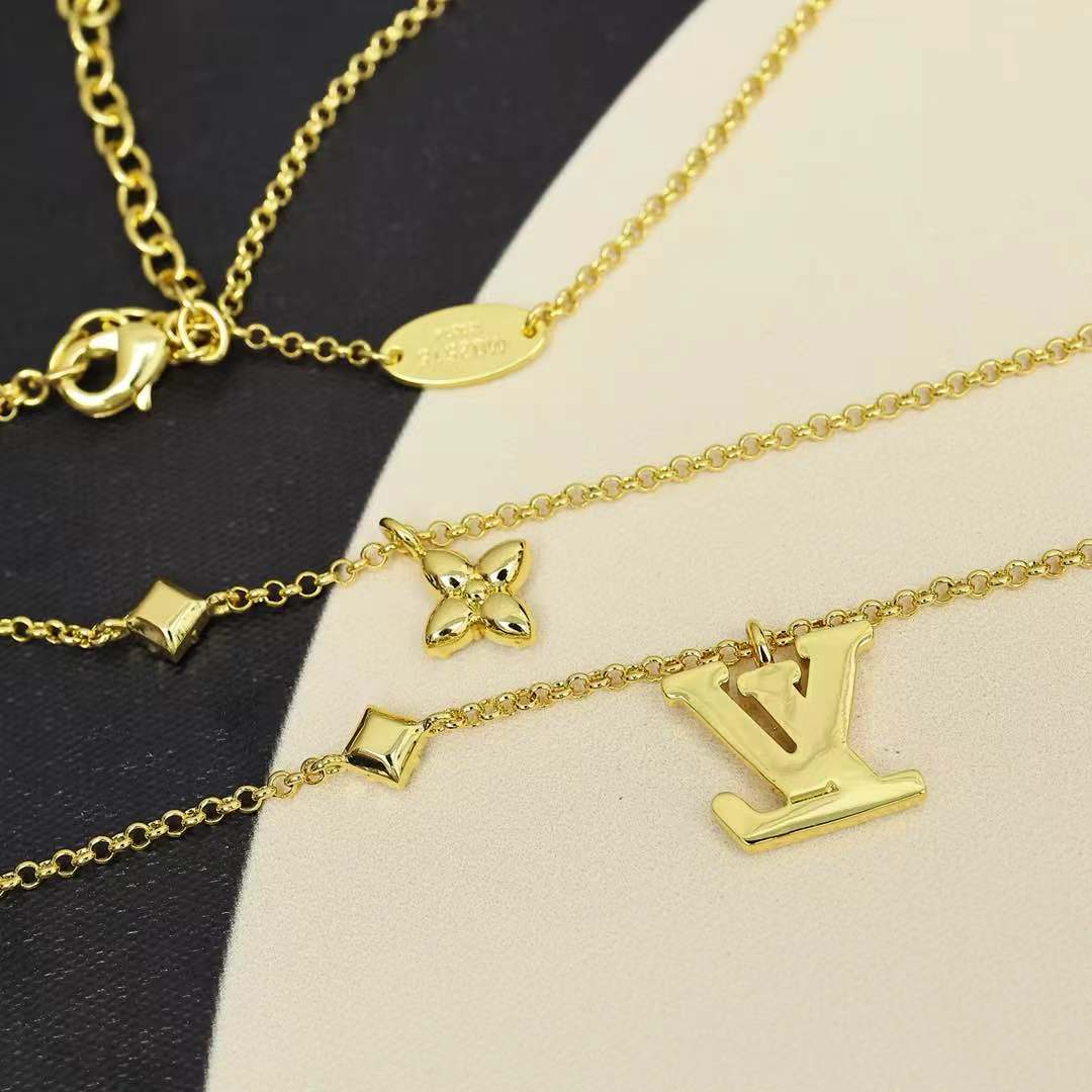 Louis Vuitton LV 新款 LADY LV满钻字母双层项链