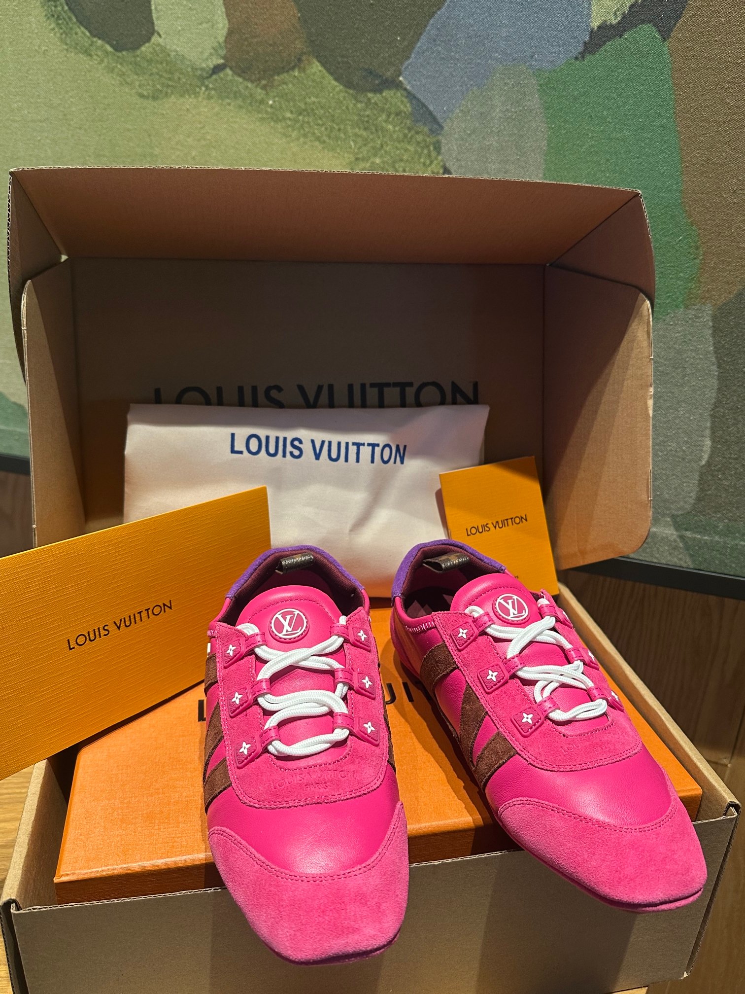 🔥新款上架🔥 Louis Vuitton 25ss lv路易威登专柜最新复古德训鞋 ，芭蕾运动鞋 ，众多网红明星纷纷开秀上脚 ，这款系带休闲运动鞋妥妥的美式复古风格 经典百搭的单品 面料：牛皮+丝光牛反绒 内里：羊皮 原版开模橡胶鞋底 码数：35-41，(女41定做)