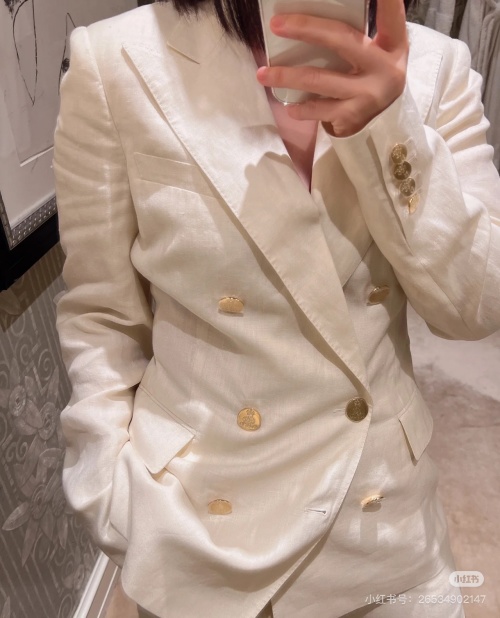 Ralph Lauren Purple Label Double-Breasted Linen Blazer - Ivory White