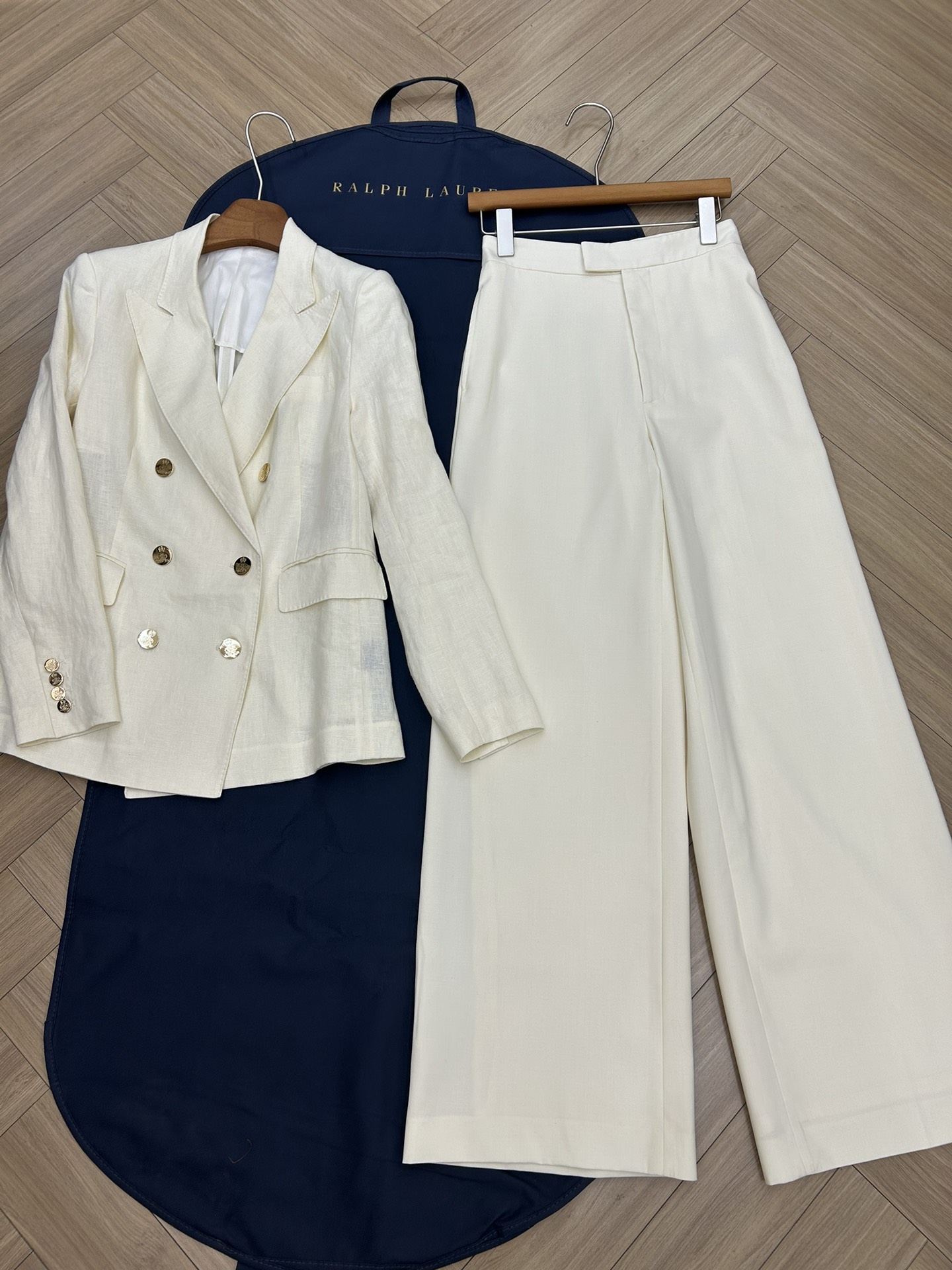 Ralph Lauren Purple Label Wollen Broekpak met Dubbele Rij Knopen - Ivoor
