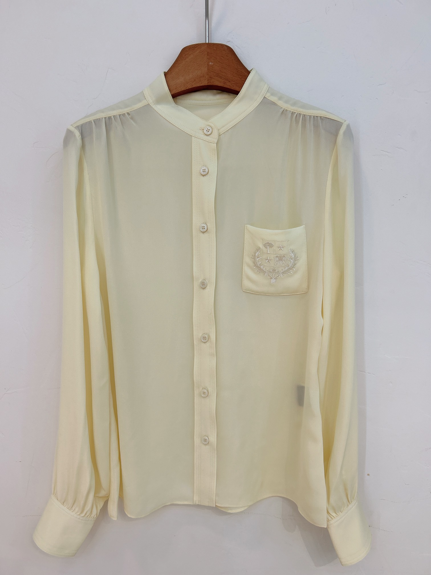 Elegant Silk Blouse - Ivory, Long Sleeve, Button-Down, Sizes 36, 38, 40