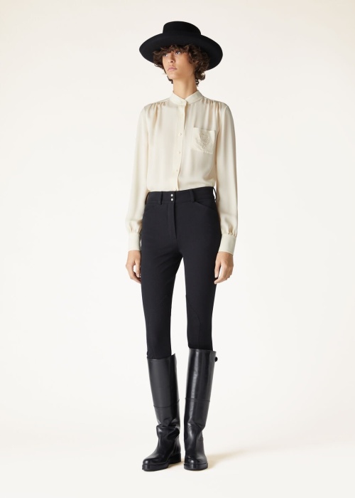 Elegant Women's Ivory Silk Blouse - Original Design, Available in Sizes 36-40
