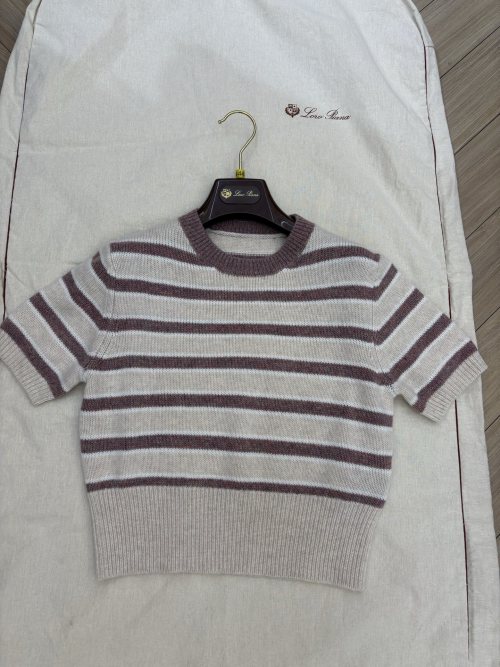 Loro Piana Striped Knitted Short Sleeve Top - Custom Size 36 38 40 1 Loro Piana Striped Knitted Short Sleeve Top - Custom Size 36 38 40