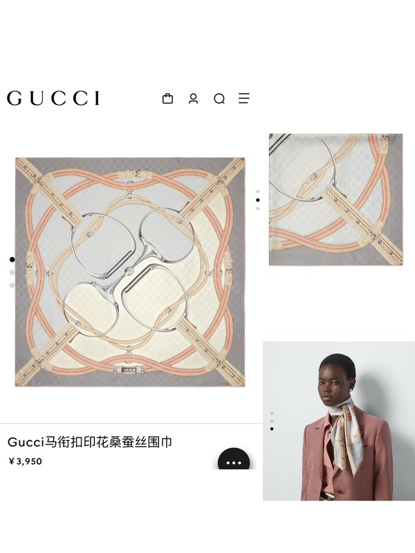 Gucci Scarf Grey Light Gray Pink Printing