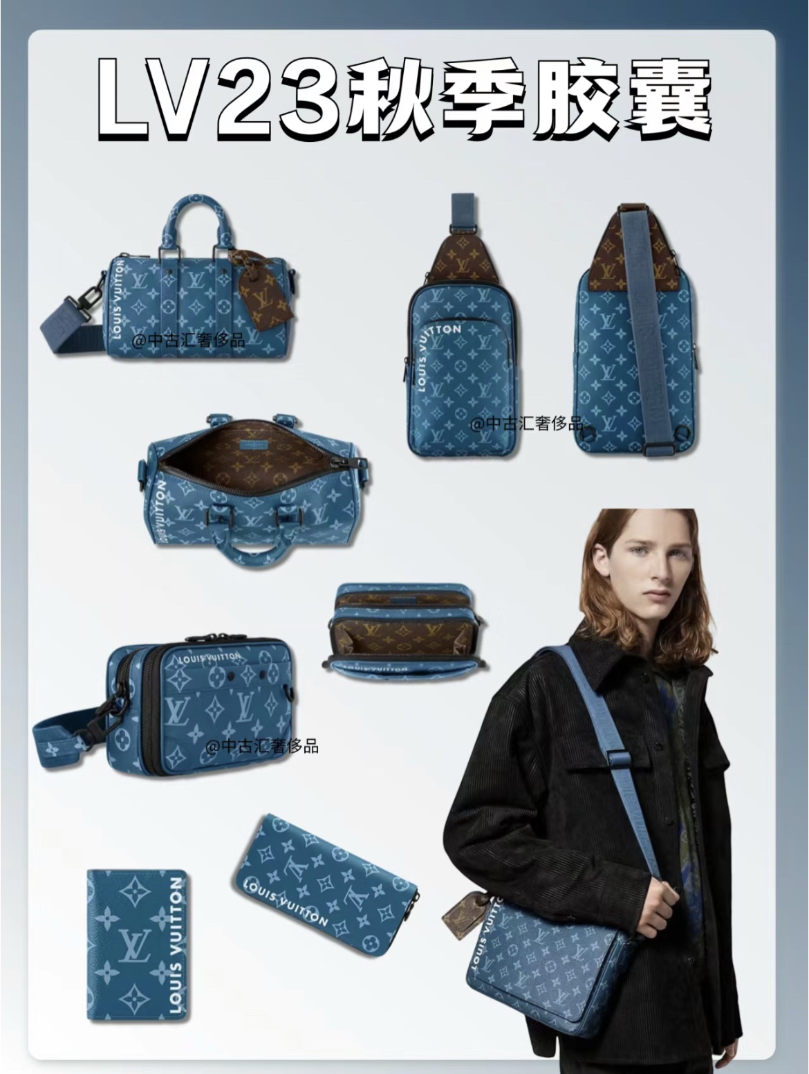 Louis Vuitton LV men's bag blue flower series collection picture
