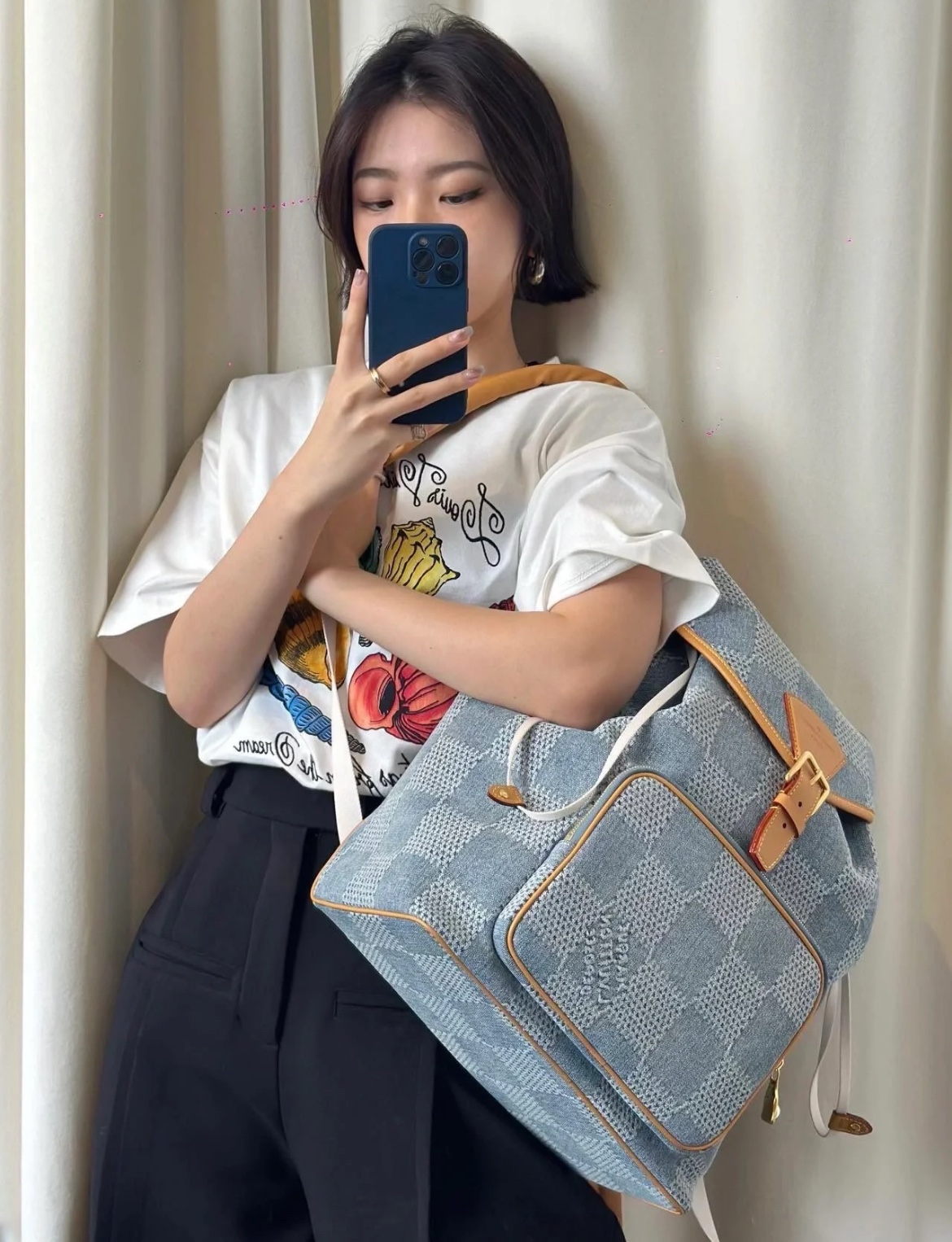 Louis Vuitton [Montsouris Backpack] N40708 Blue (Plaid Denim) Official Hot Sale