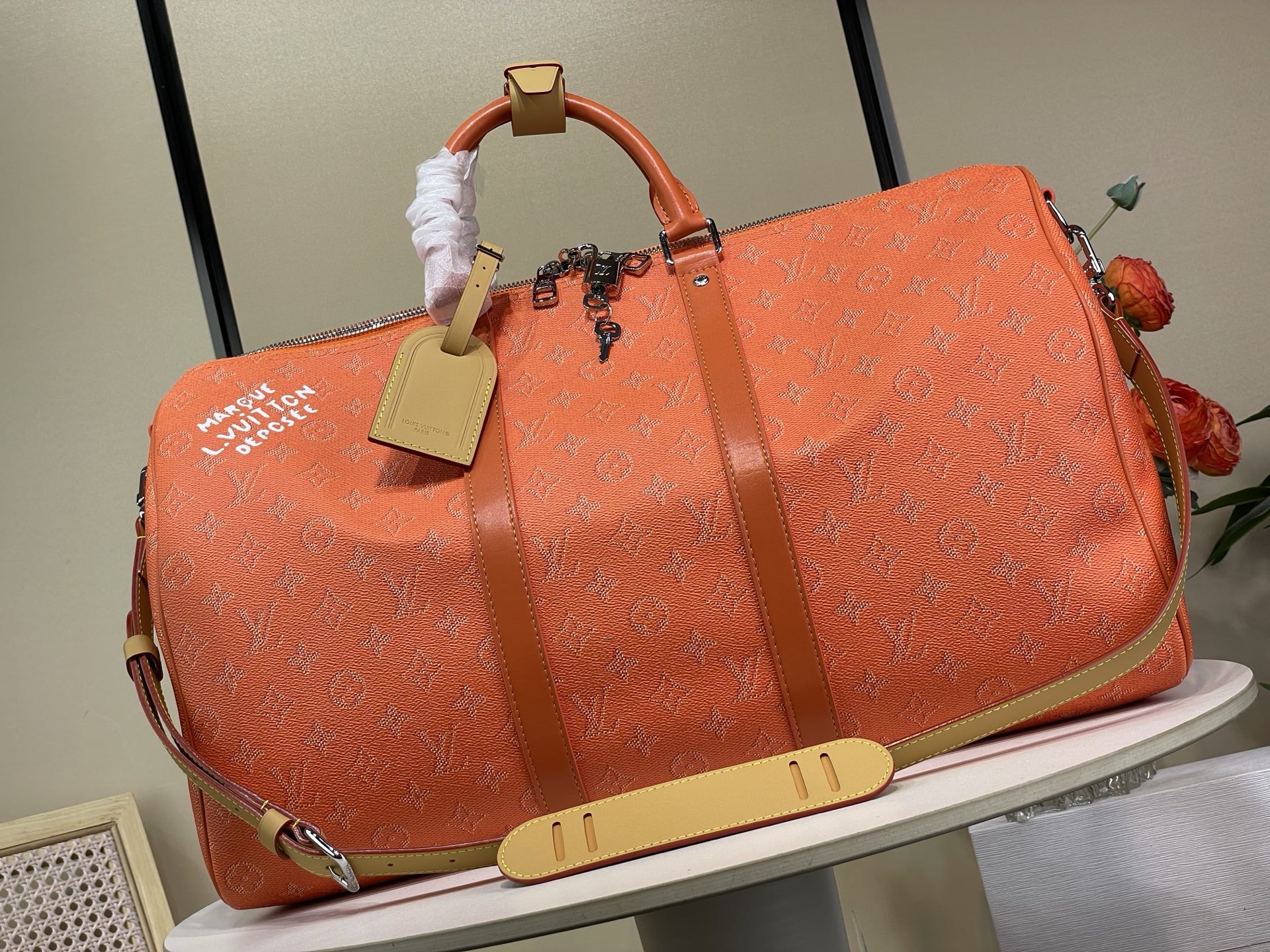 Louis Vuitton Keepall Bandoulière 50 Orange Monogram Heritage Travel Bag